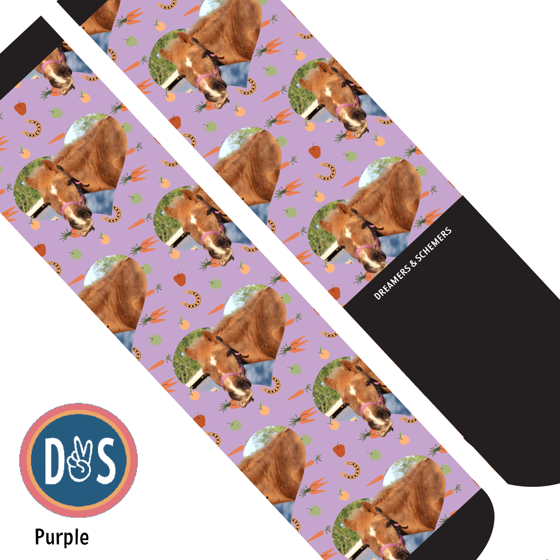 Custom AL Custom Socks Adult / Purple Custom Heart with Stable Snackies Socks 1 Photo equestrian boot socks boot socks thin socks riding socks pattern socks tall socks funny socks knee high socks horse socks horse show socks