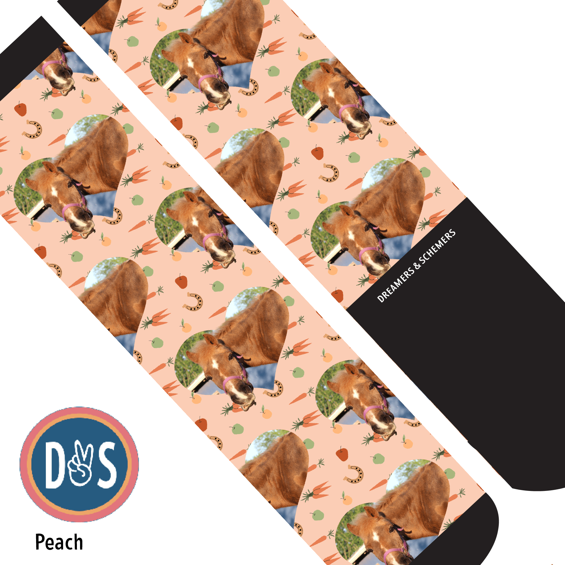 Custom AL Custom Socks Adult / Peach Custom Heart with Stable Snackies Socks 1 Photo equestrian boot socks boot socks thin socks riding socks pattern socks tall socks funny socks knee high socks horse socks horse show socks