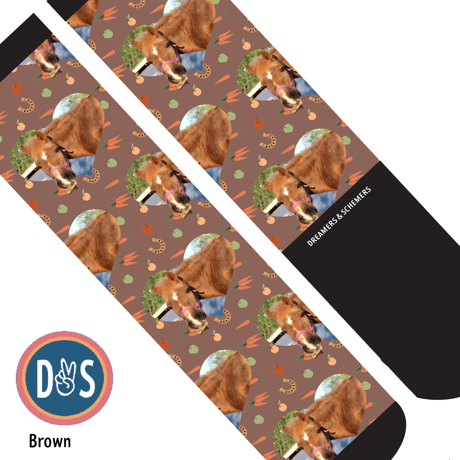 Custom AL Custom Socks Adult / Brown Custom Heart with Stable Snackies Socks 1 Photo equestrian boot socks boot socks thin socks riding socks pattern socks tall socks funny socks knee high socks horse socks horse show socks