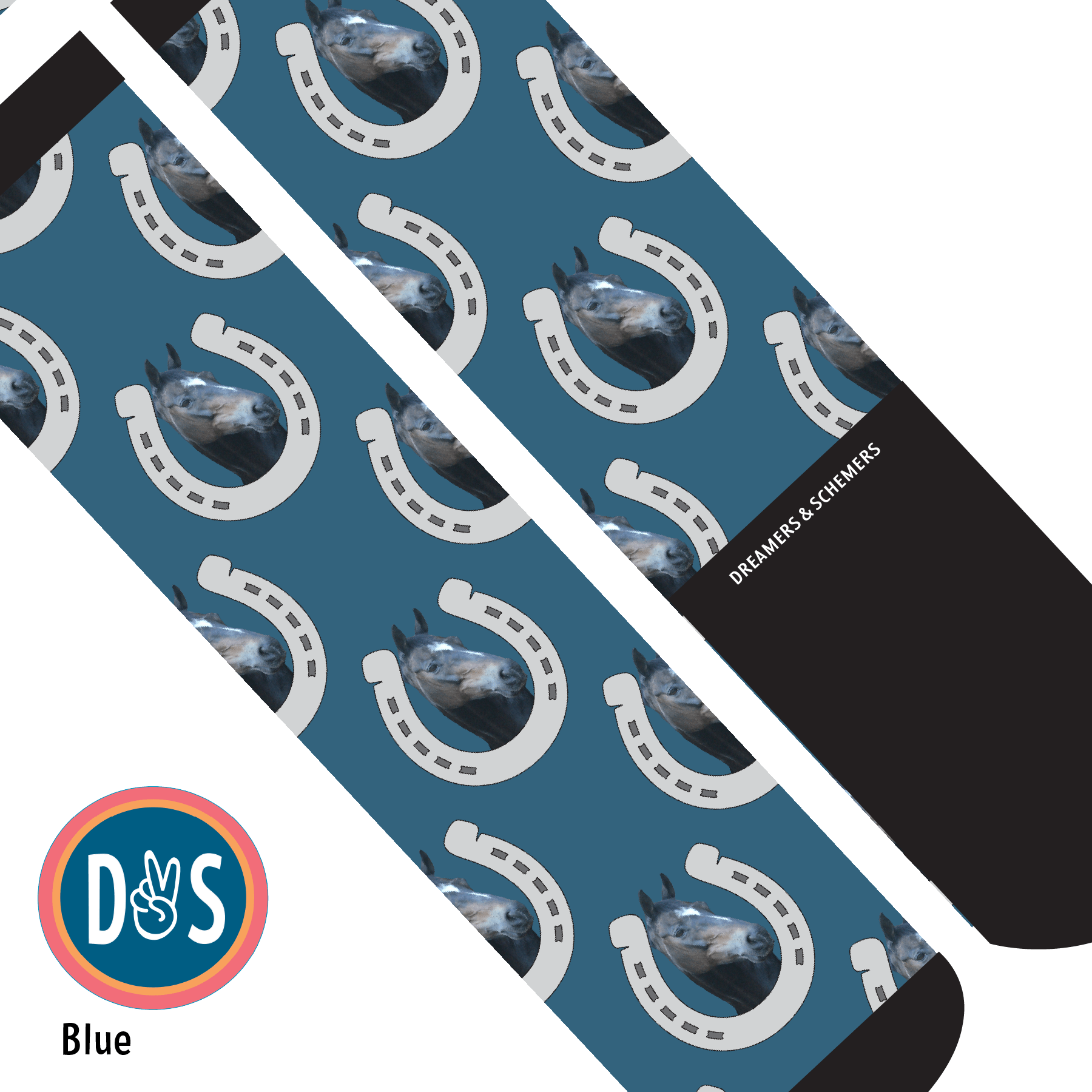 Custom AL Custom Socks Adult / Blue Custom Horseshoe Socks 1 Photo equestrian boot socks boot socks thin socks riding socks pattern socks tall socks funny socks knee high socks horse socks horse show socks