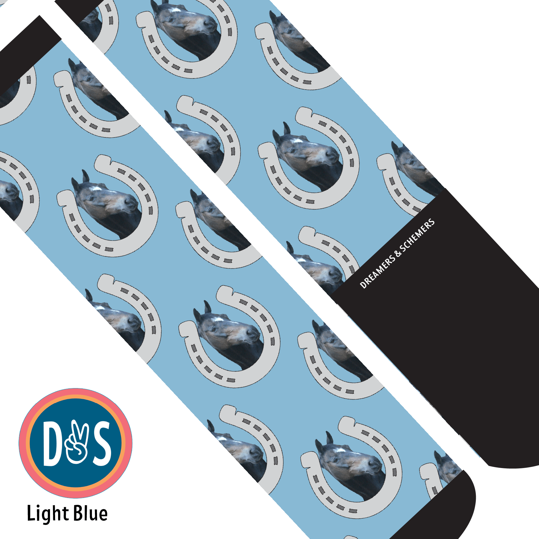 Custom AL Custom Socks Adult / Light Blue Custom Horseshoe Socks 1 Photo equestrian boot socks boot socks thin socks riding socks pattern socks tall socks funny socks knee high socks horse socks horse show socks