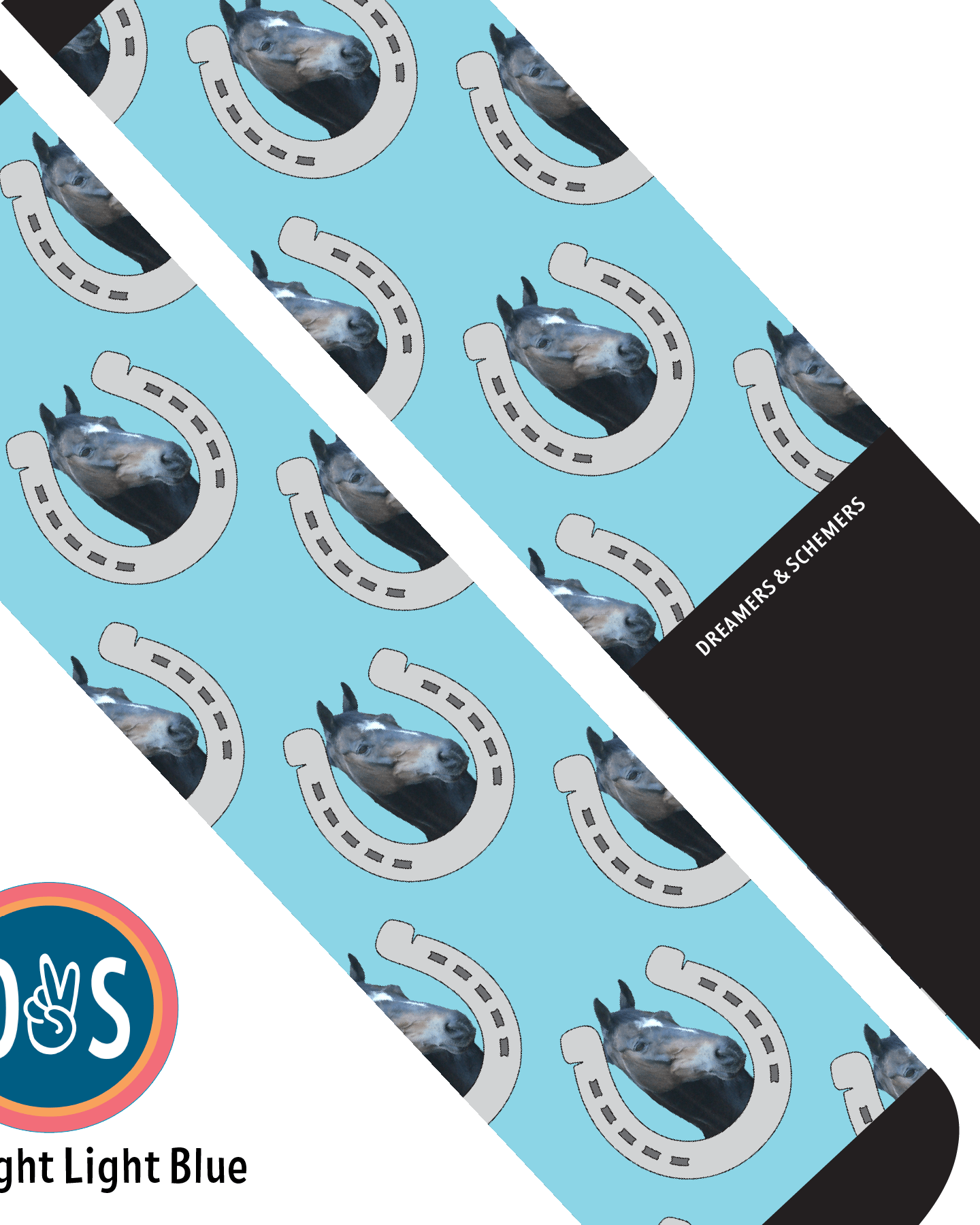 Custom AL Custom Socks Adult / Bright Light Blue Custom Horseshoe Socks 1 Photo equestrian boot socks boot socks thin socks riding socks pattern socks tall socks funny socks knee high socks horse socks horse show socks
