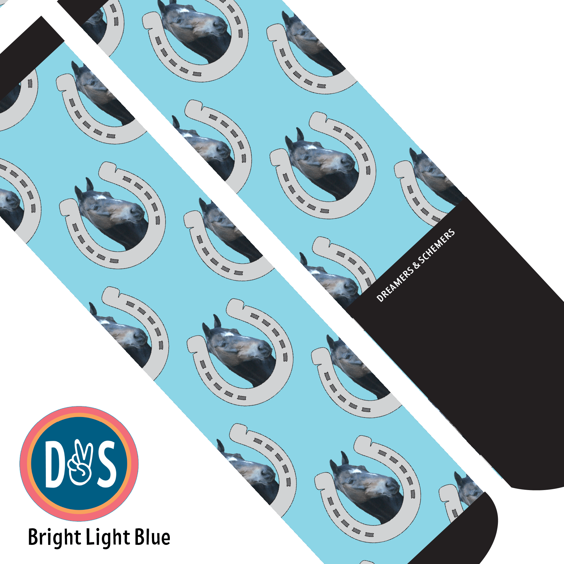 Custom AL Custom Socks Adult / Bright Light Blue Custom Horseshoe Socks 1 Photo equestrian boot socks boot socks thin socks riding socks pattern socks tall socks funny socks knee high socks horse socks horse show socks