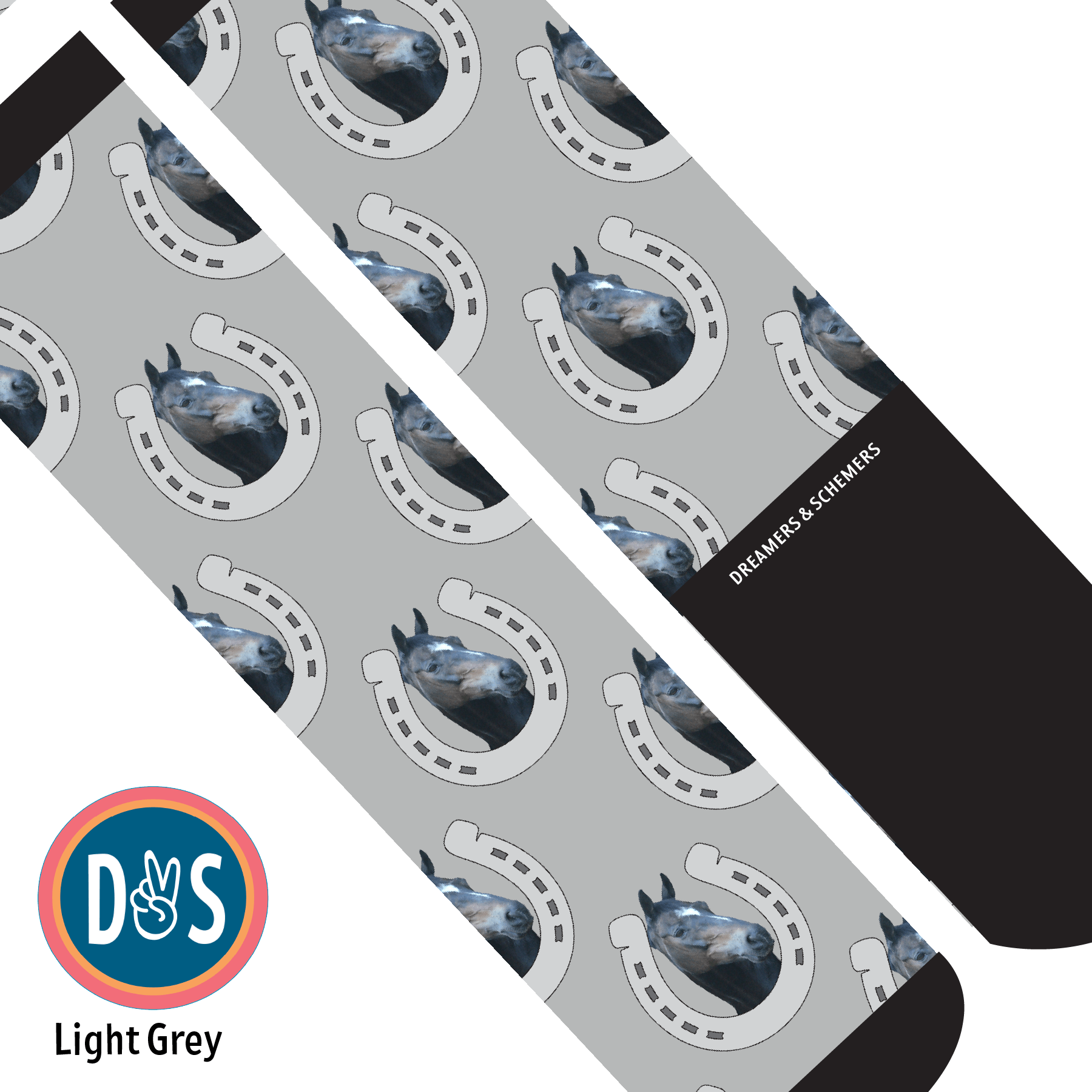 Custom AL Custom Socks Adult / Light Grey Custom Horseshoe Socks 1 Photo equestrian boot socks boot socks thin socks riding socks pattern socks tall socks funny socks knee high socks horse socks horse show socks