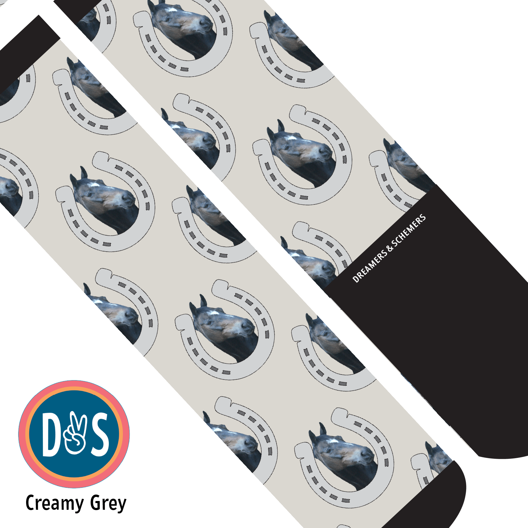 Custom AL Custom Socks Adult / Creamy Grey Custom Horseshoe Socks 1 Photo equestrian boot socks boot socks thin socks riding socks pattern socks tall socks funny socks knee high socks horse socks horse show socks