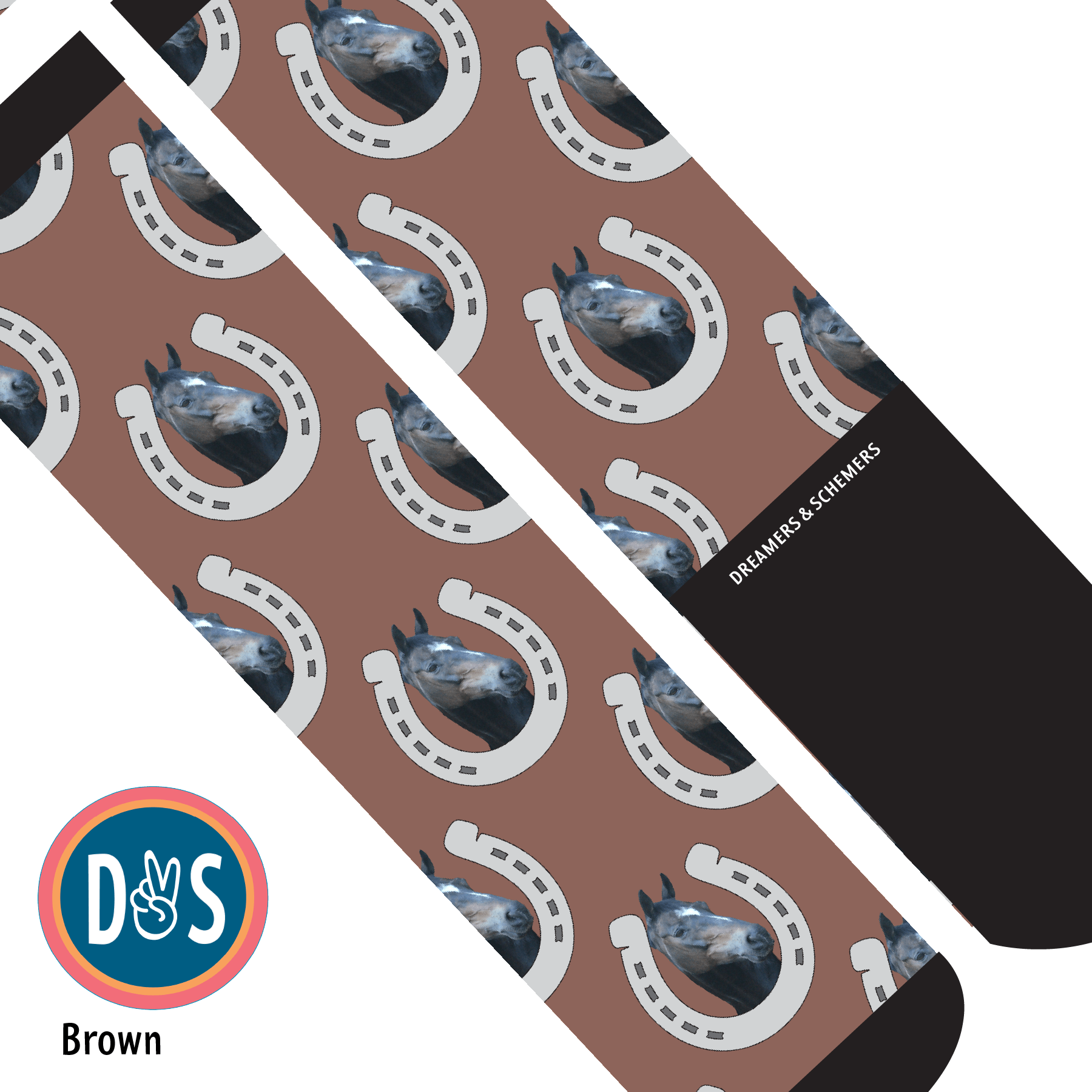 Custom AL Custom Socks Adult / Brown Custom Horseshoe Socks 1 Photo equestrian boot socks boot socks thin socks riding socks pattern socks tall socks funny socks knee high socks horse socks horse show socks