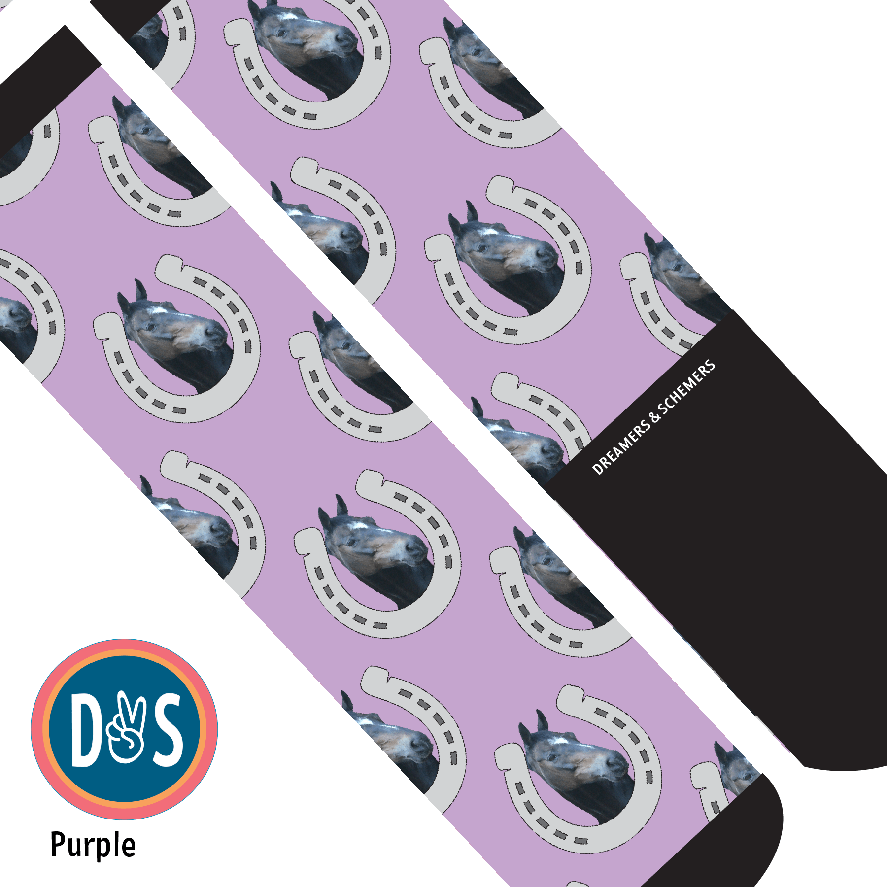 Custom AL Custom Socks Adult / Purple Custom Horseshoe Socks 1 Photo equestrian boot socks boot socks thin socks riding socks pattern socks tall socks funny socks knee high socks horse socks horse show socks