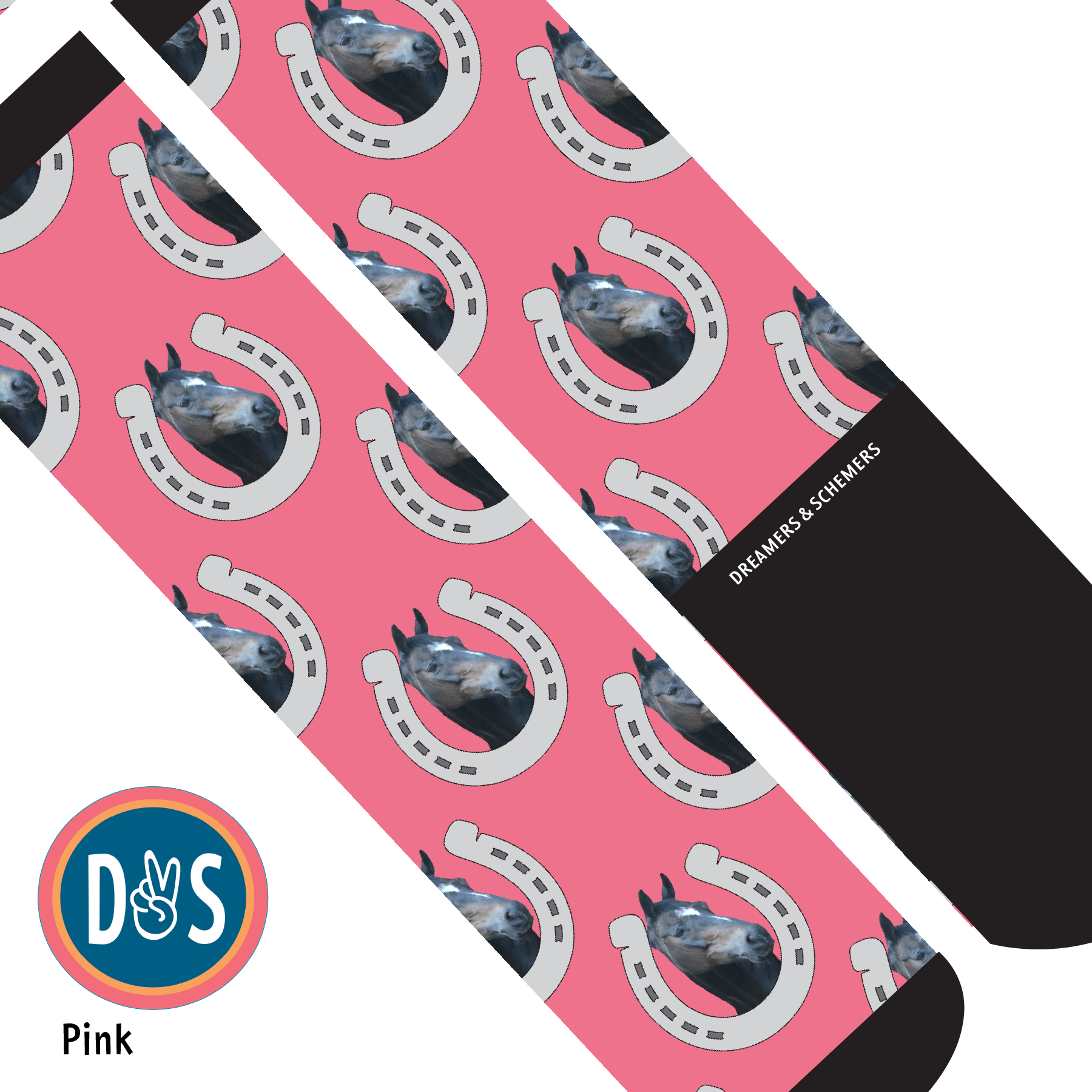Custom AL Custom Socks Adult / Pink Custom Horseshoe Socks 1 Photo equestrian boot socks boot socks thin socks riding socks pattern socks tall socks funny socks knee high socks horse socks horse show socks