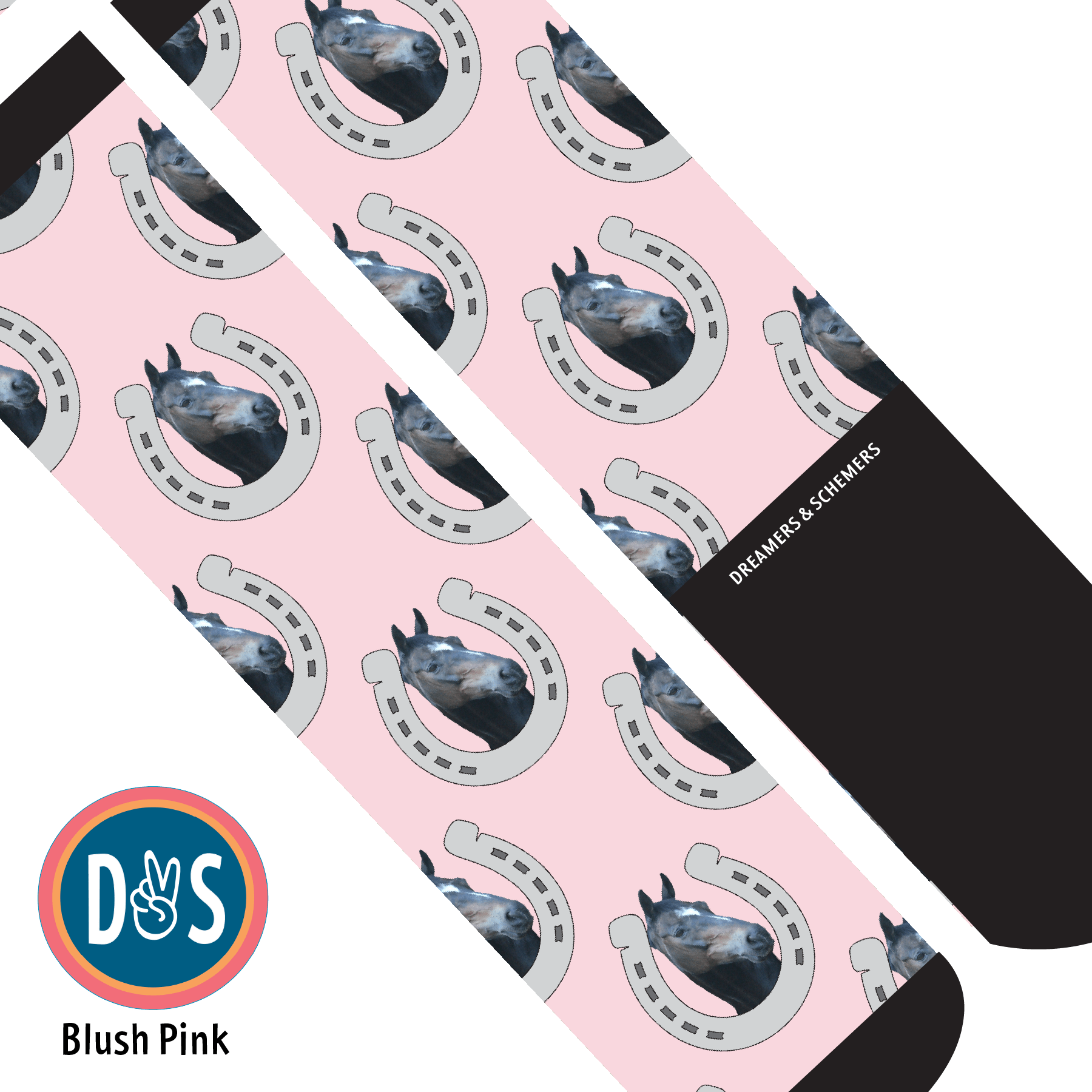 Custom AL Custom Socks Adult / Blush Pink Custom Horseshoe Socks 1 Photo equestrian boot socks boot socks thin socks riding socks pattern socks tall socks funny socks knee high socks horse socks horse show socks