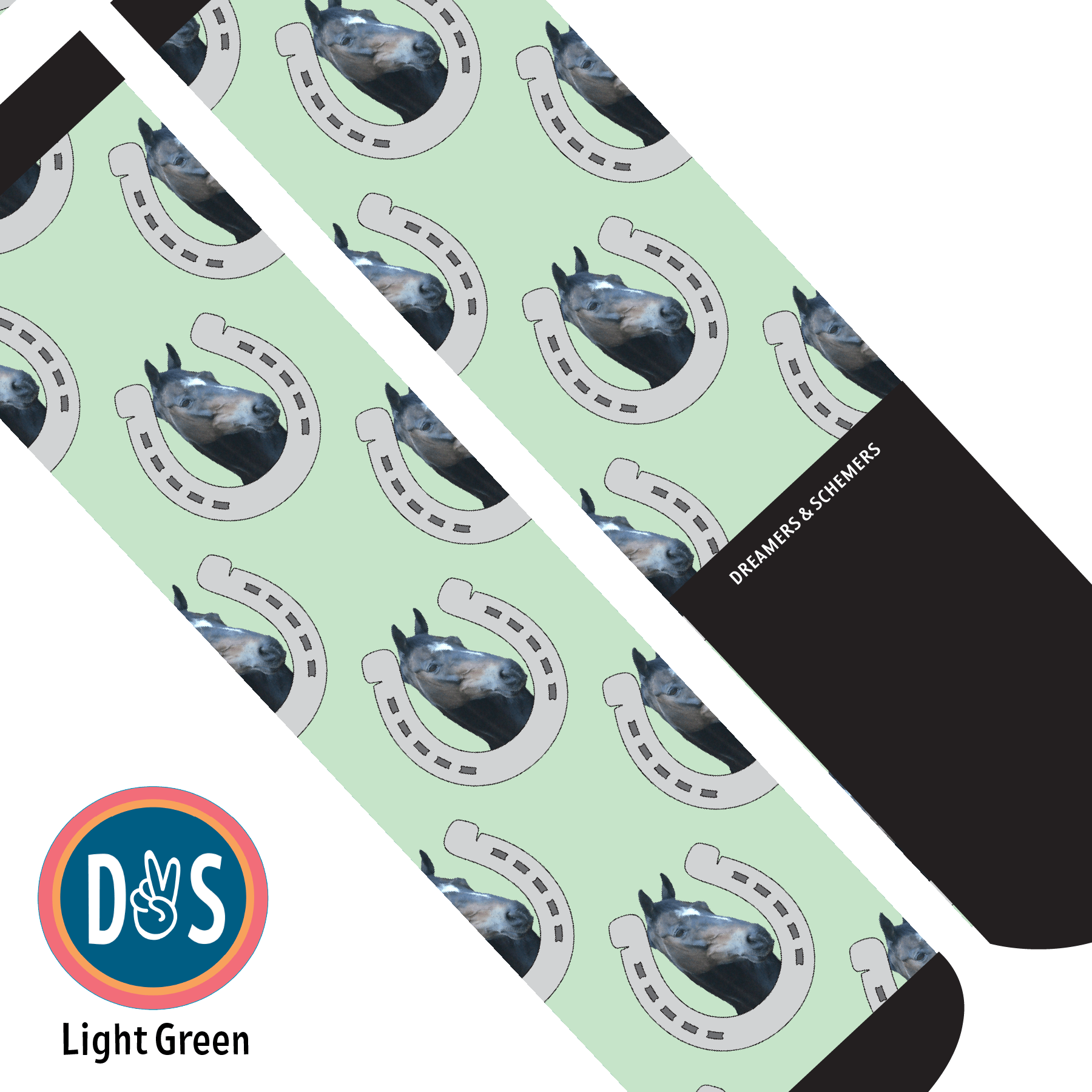 Custom AL Custom Socks Adult / Light Green Custom Horseshoe Socks 1 Photo equestrian boot socks boot socks thin socks riding socks pattern socks tall socks funny socks knee high socks horse socks horse show socks