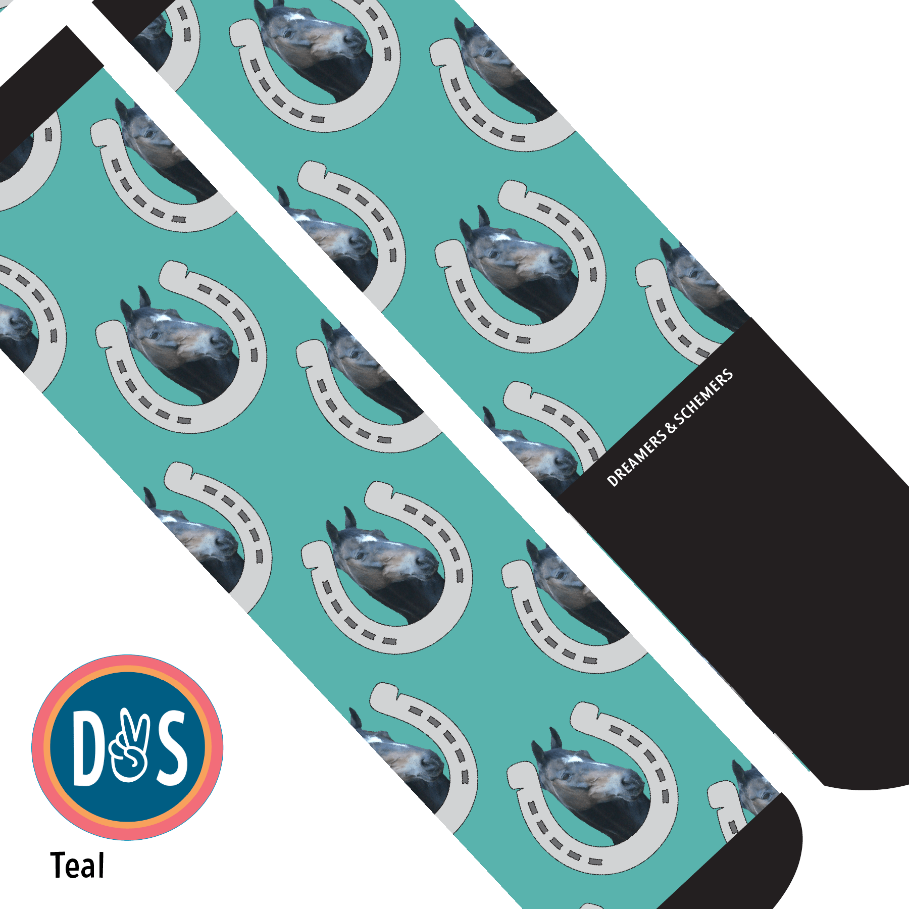 Custom AL Custom Socks Adult / Teal Custom Horseshoe Socks 1 Photo equestrian boot socks boot socks thin socks riding socks pattern socks tall socks funny socks knee high socks horse socks horse show socks