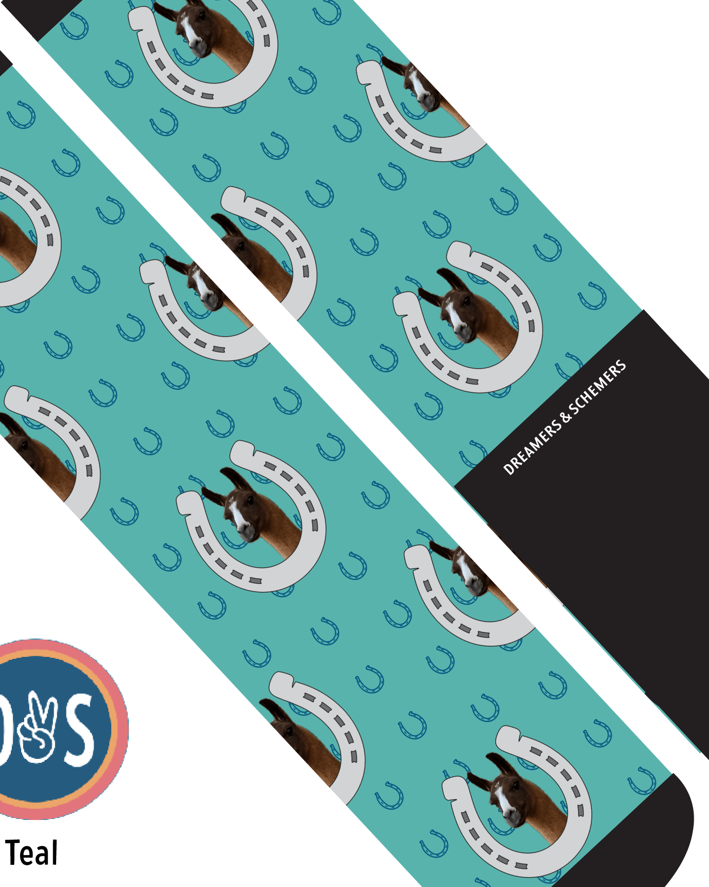 Custom AL Custom Socks Adult / Teal Custom Horseshoe with Blue Horseshoes Socks 1 Photo equestrian boot socks boot socks thin socks riding socks pattern socks tall socks funny socks knee high socks horse socks horse show socks