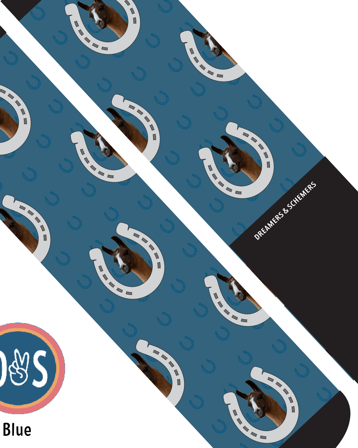 Custom AL Custom Socks Adult / Blue Custom Horseshoe with Blue Horseshoes Socks 1 Photo equestrian boot socks boot socks thin socks riding socks pattern socks tall socks funny socks knee high socks horse socks horse show socks
