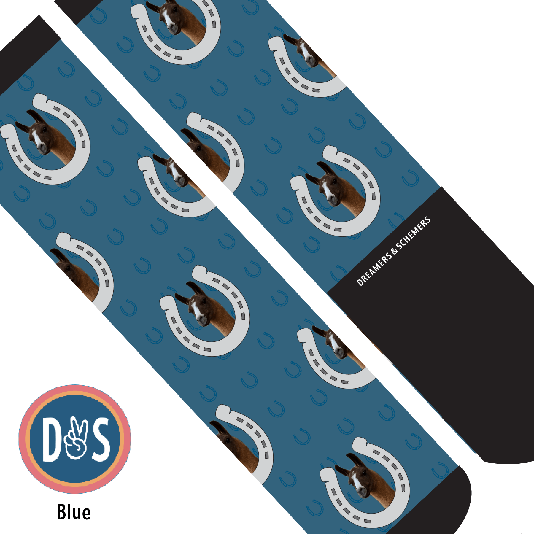 Custom AL Custom Socks Adult / Blue Custom Horseshoe with Blue Horseshoes Socks 1 Photo equestrian boot socks boot socks thin socks riding socks pattern socks tall socks funny socks knee high socks horse socks horse show socks