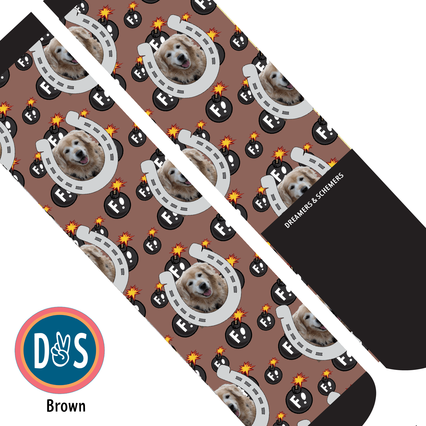 Custom AL Custom Socks Adult / Brown Custom Horseshoe with F Bombs Socks 1 Photo equestrian boot socks boot socks thin socks riding socks pattern socks tall socks funny socks knee high socks horse socks horse show socks