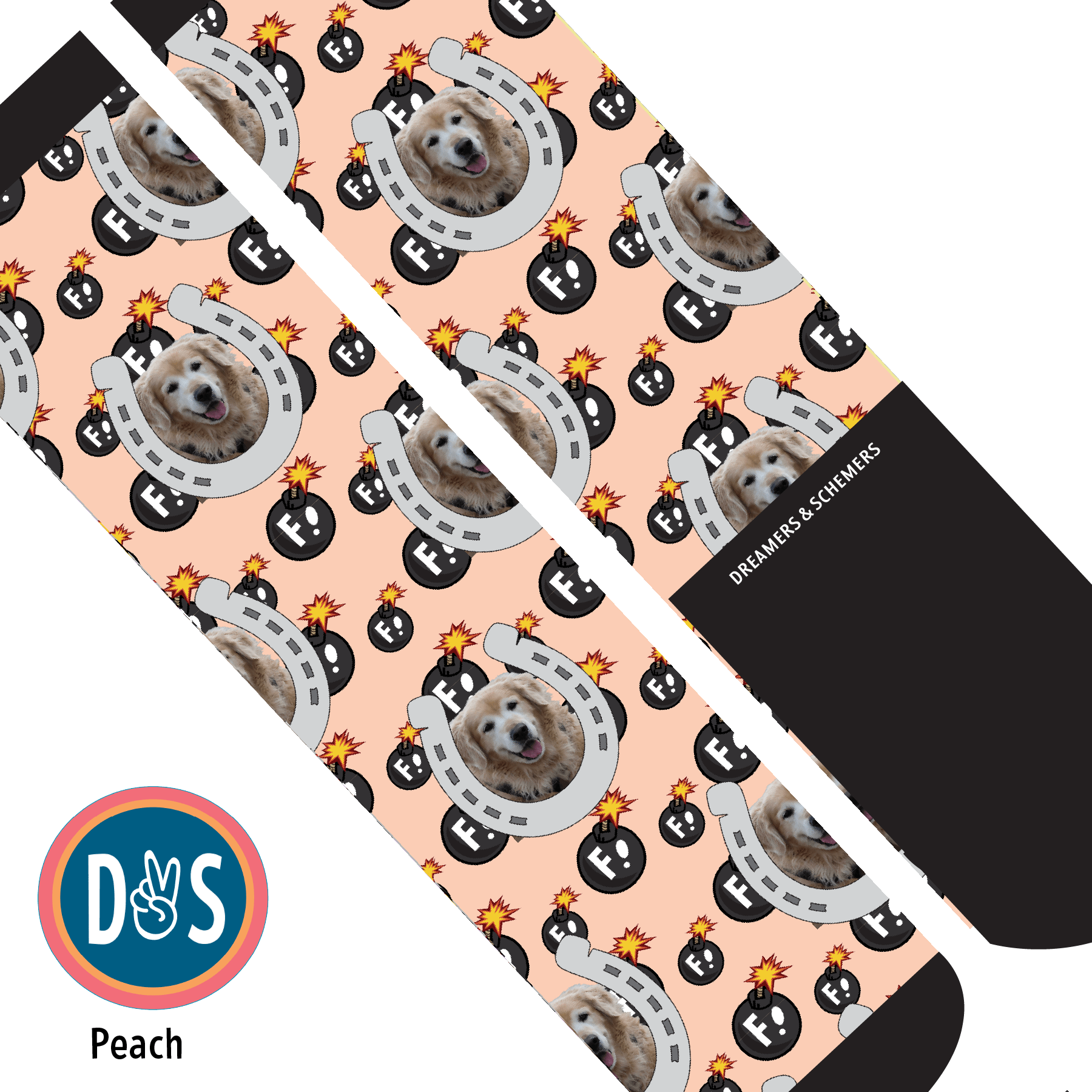Custom AL Custom Socks Adult / Peach Custom Horseshoe with F Bombs Socks 1 Photo equestrian boot socks boot socks thin socks riding socks pattern socks tall socks funny socks knee high socks horse socks horse show socks