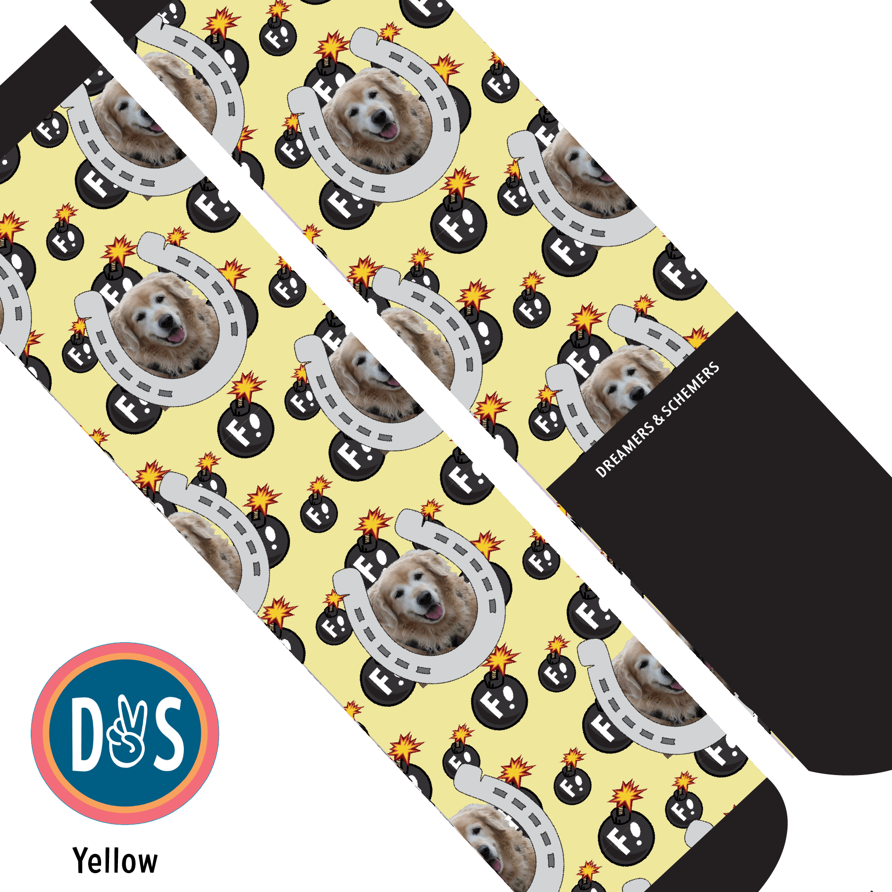 Custom AL Custom Socks Adult / Yellow Custom Horseshoe with F Bombs Socks 1 Photo equestrian boot socks boot socks thin socks riding socks pattern socks tall socks funny socks knee high socks horse socks horse show socks