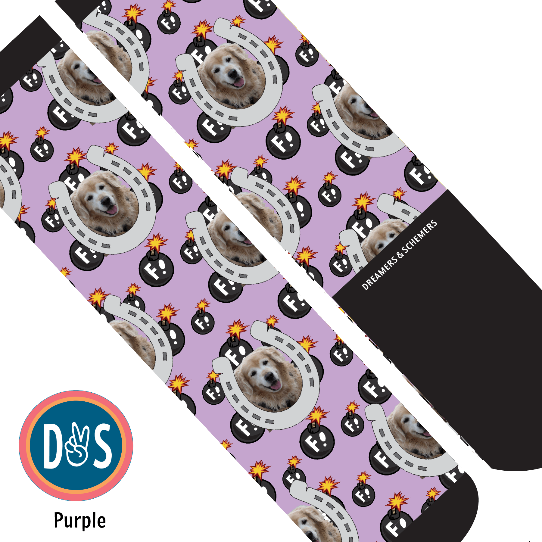 Custom AL Custom Socks Adult / Purple Custom Horseshoe with F Bombs Socks 1 Photo equestrian boot socks boot socks thin socks riding socks pattern socks tall socks funny socks knee high socks horse socks horse show socks