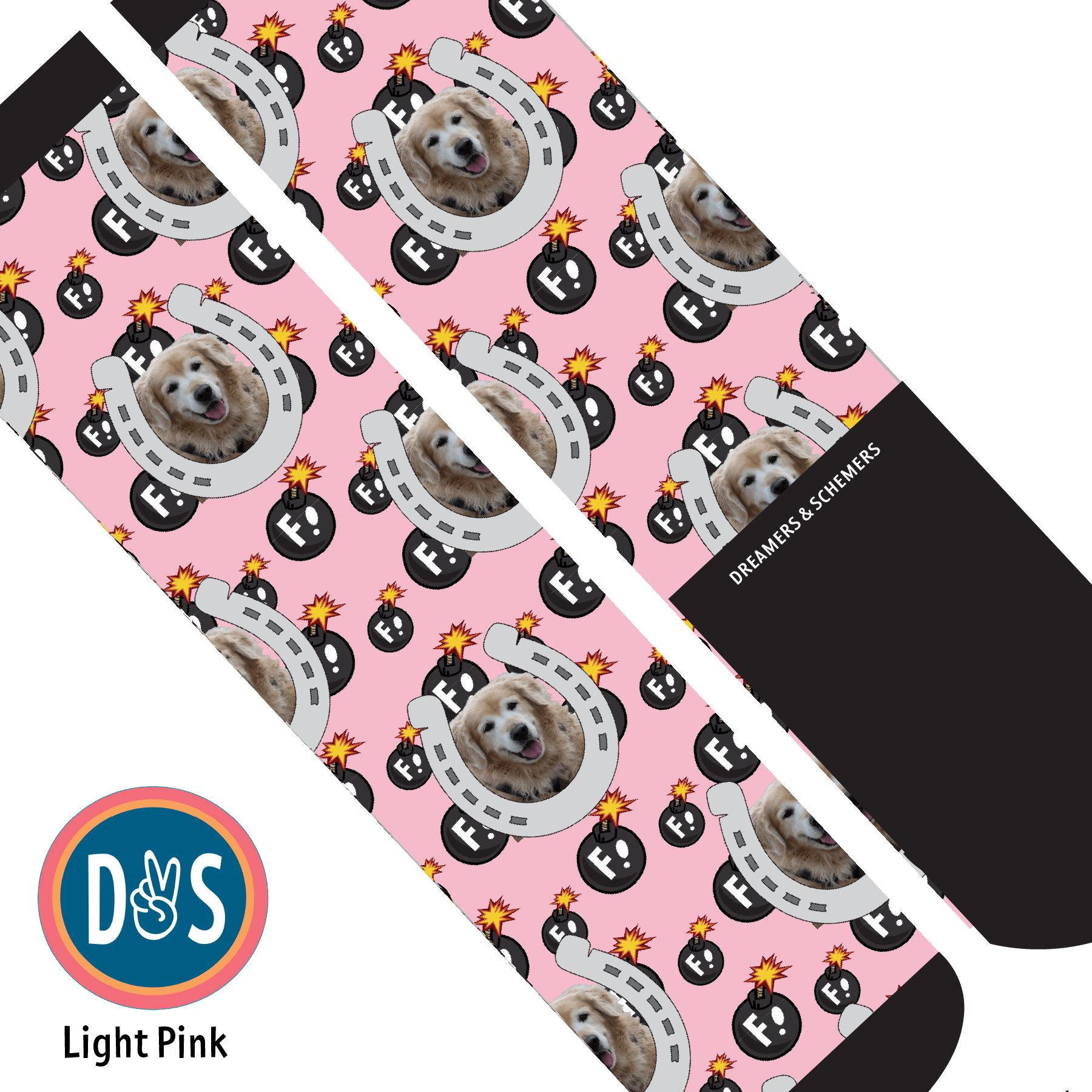 Custom AL Custom Socks Adult / Light Pink Custom Horseshoe with F Bombs Socks 1 Photo equestrian boot socks boot socks thin socks riding socks pattern socks tall socks funny socks knee high socks horse socks horse show socks