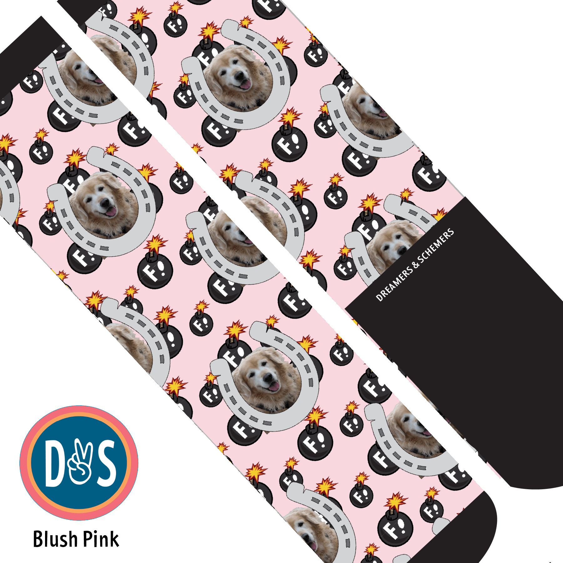 Custom AL Custom Socks Adult / Blush Pink Custom Horseshoe with F Bombs Socks 1 Photo equestrian boot socks boot socks thin socks riding socks pattern socks tall socks funny socks knee high socks horse socks horse show socks
