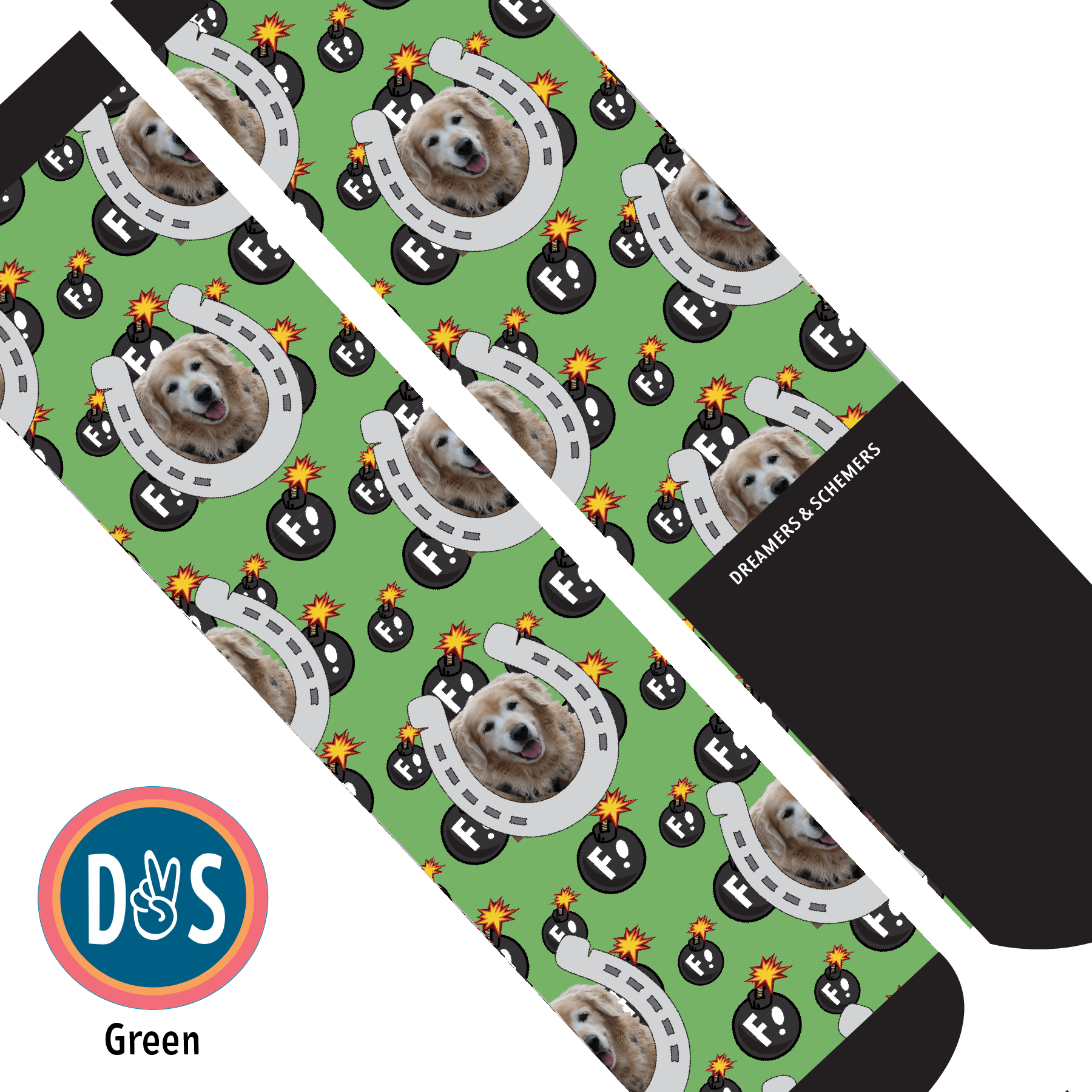 Custom AL Custom Socks Adult / Green Custom Horseshoe with F Bombs Socks 1 Photo equestrian boot socks boot socks thin socks riding socks pattern socks tall socks funny socks knee high socks horse socks horse show socks