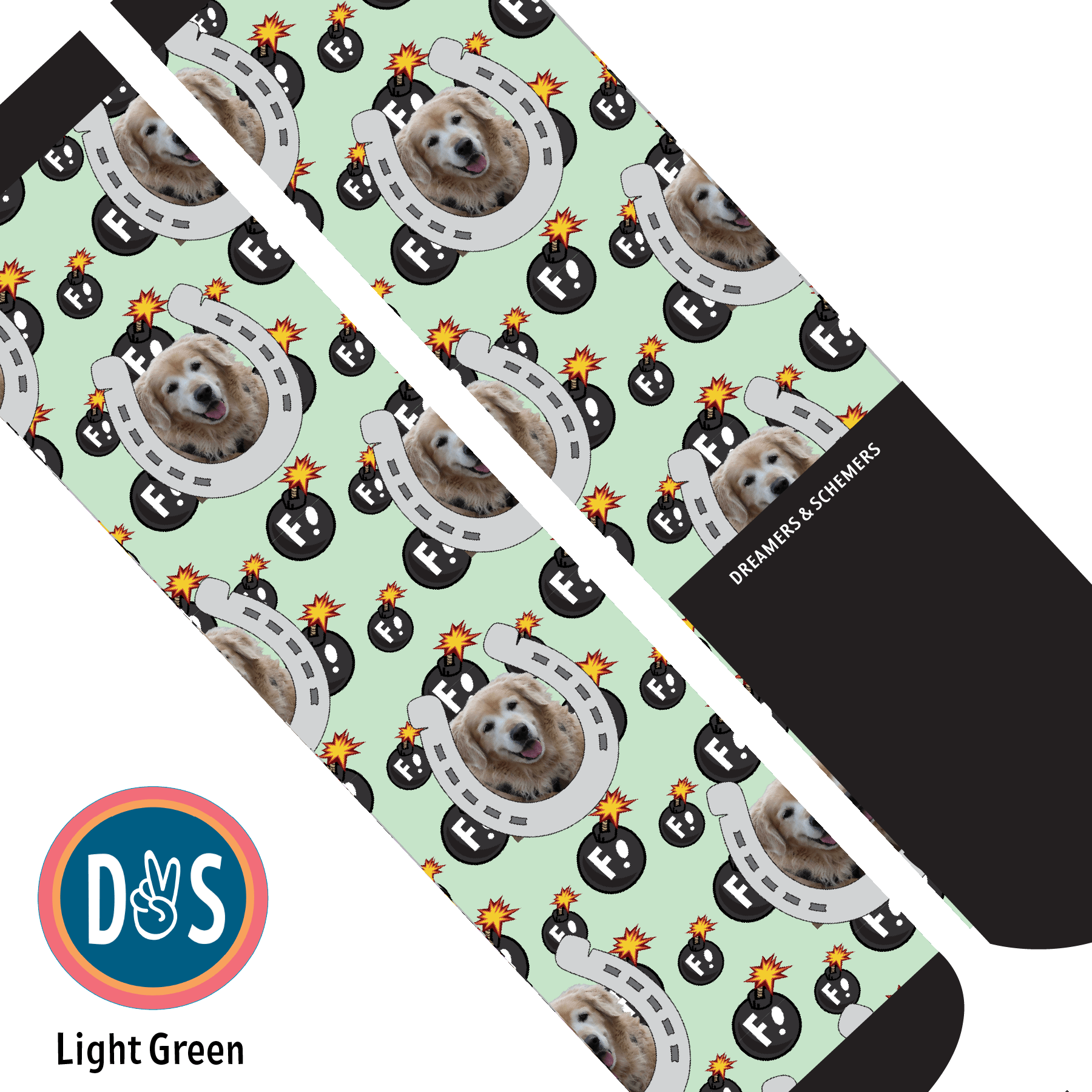 Custom AL Custom Socks Adult / Light Green Custom Horseshoe with F Bombs Socks 1 Photo equestrian boot socks boot socks thin socks riding socks pattern socks tall socks funny socks knee high socks horse socks horse show socks