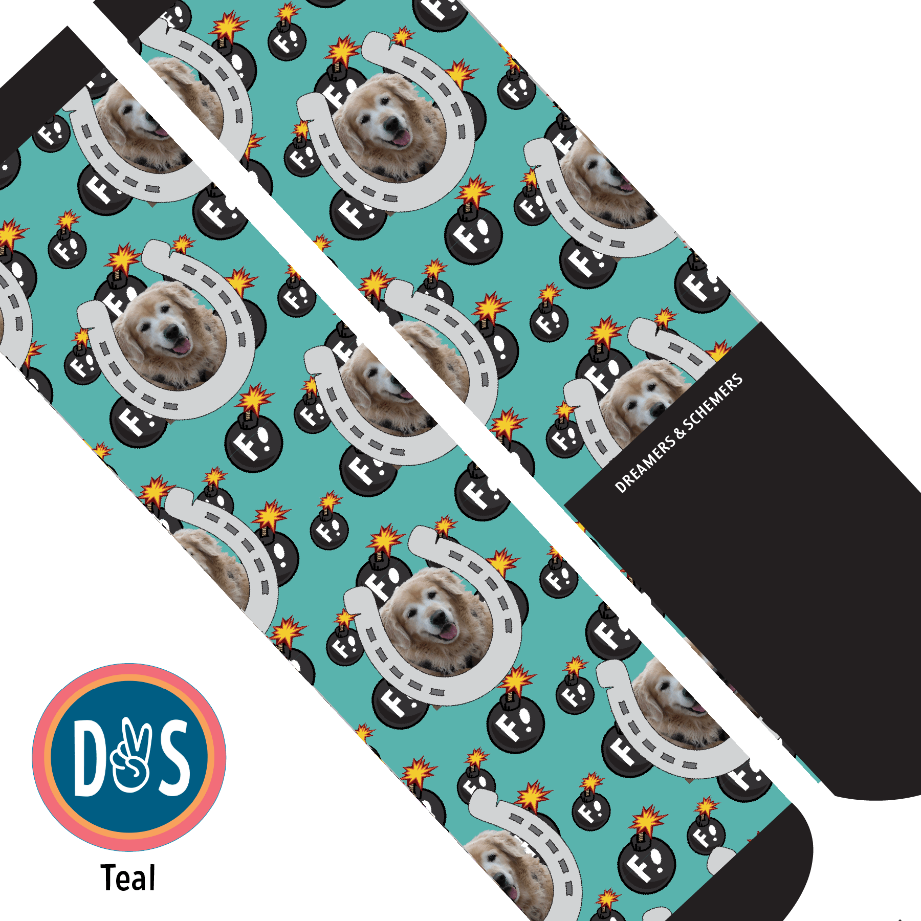 Custom AL Custom Socks Adult / Teal Custom Horseshoe with F Bombs Socks 1 Photo equestrian boot socks boot socks thin socks riding socks pattern socks tall socks funny socks knee high socks horse socks horse show socks