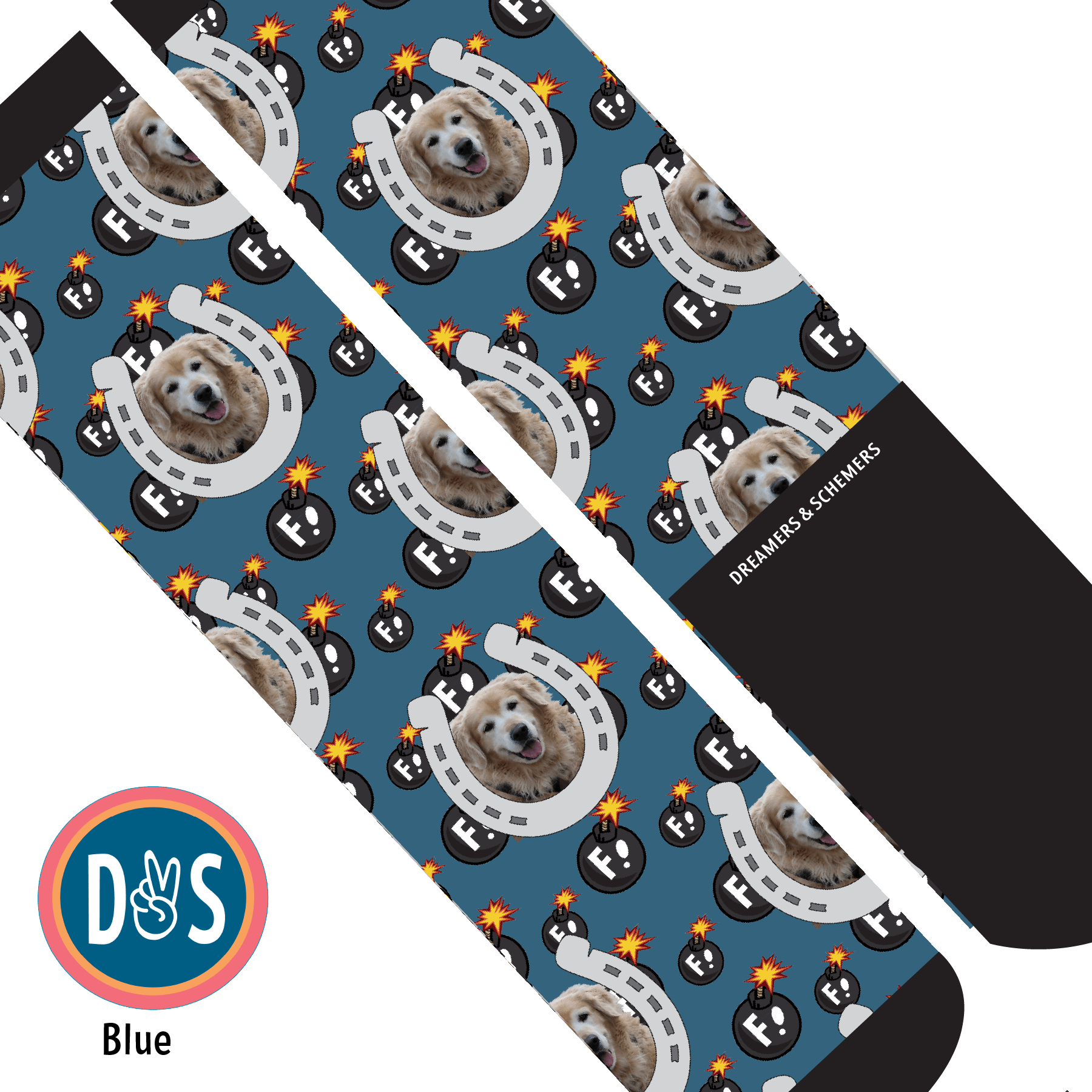 Custom AL Custom Socks Adult / Blue Custom Horseshoe with F Bombs Socks 1 Photo equestrian boot socks boot socks thin socks riding socks pattern socks tall socks funny socks knee high socks horse socks horse show socks