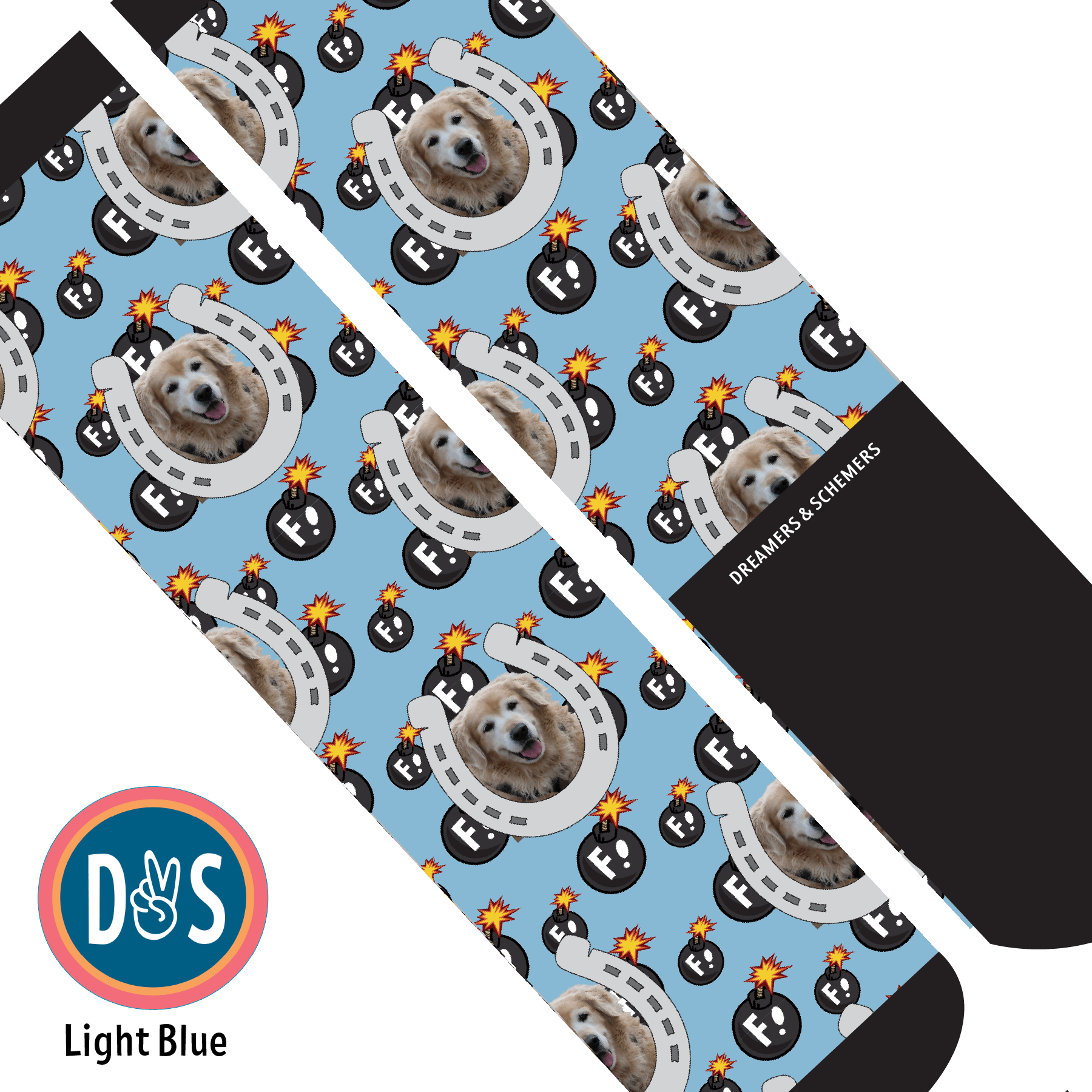Custom AL Custom Socks Adult / Light Blue Custom Horseshoe with F Bombs Socks 1 Photo equestrian boot socks boot socks thin socks riding socks pattern socks tall socks funny socks knee high socks horse socks horse show socks
