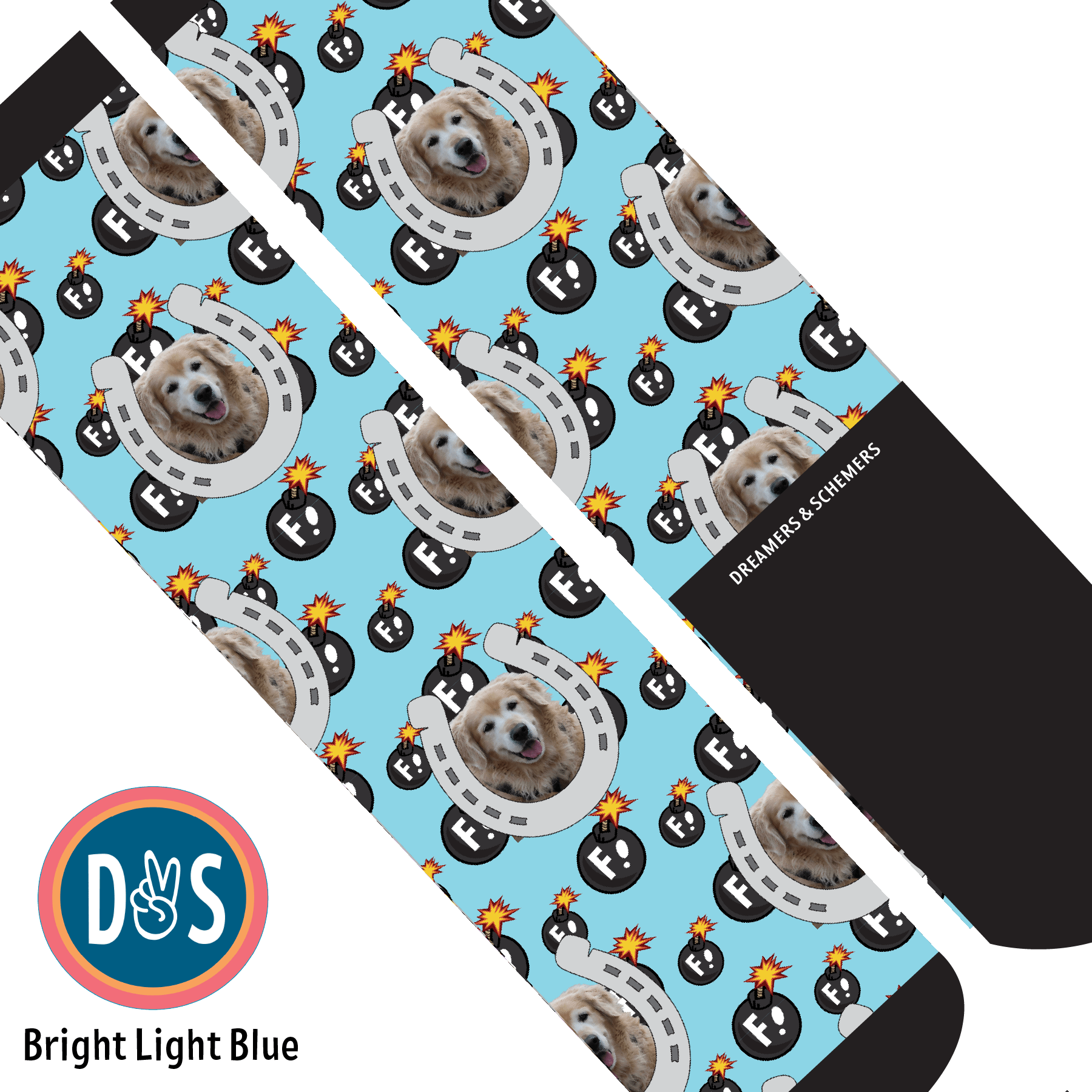 Custom AL Custom Socks Adult / Bright Light Blue Custom Horseshoe with F Bombs Socks 1 Photo equestrian boot socks boot socks thin socks riding socks pattern socks tall socks funny socks knee high socks horse socks horse show socks