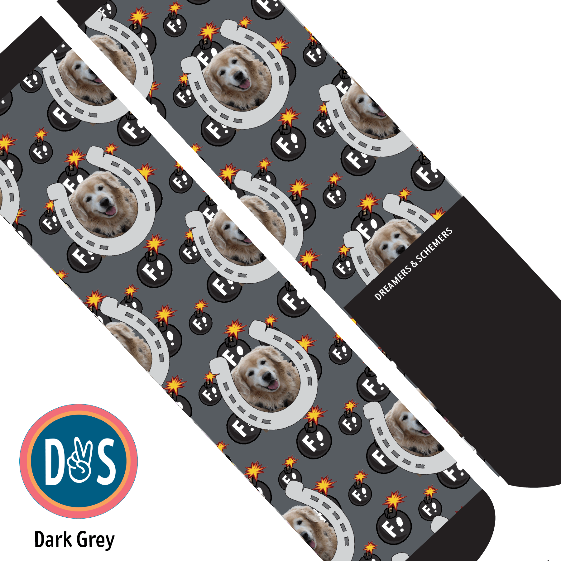 Custom AL Custom Socks Adult / Dark Grey Custom Horseshoe with F Bombs Socks 1 Photo equestrian boot socks boot socks thin socks riding socks pattern socks tall socks funny socks knee high socks horse socks horse show socks