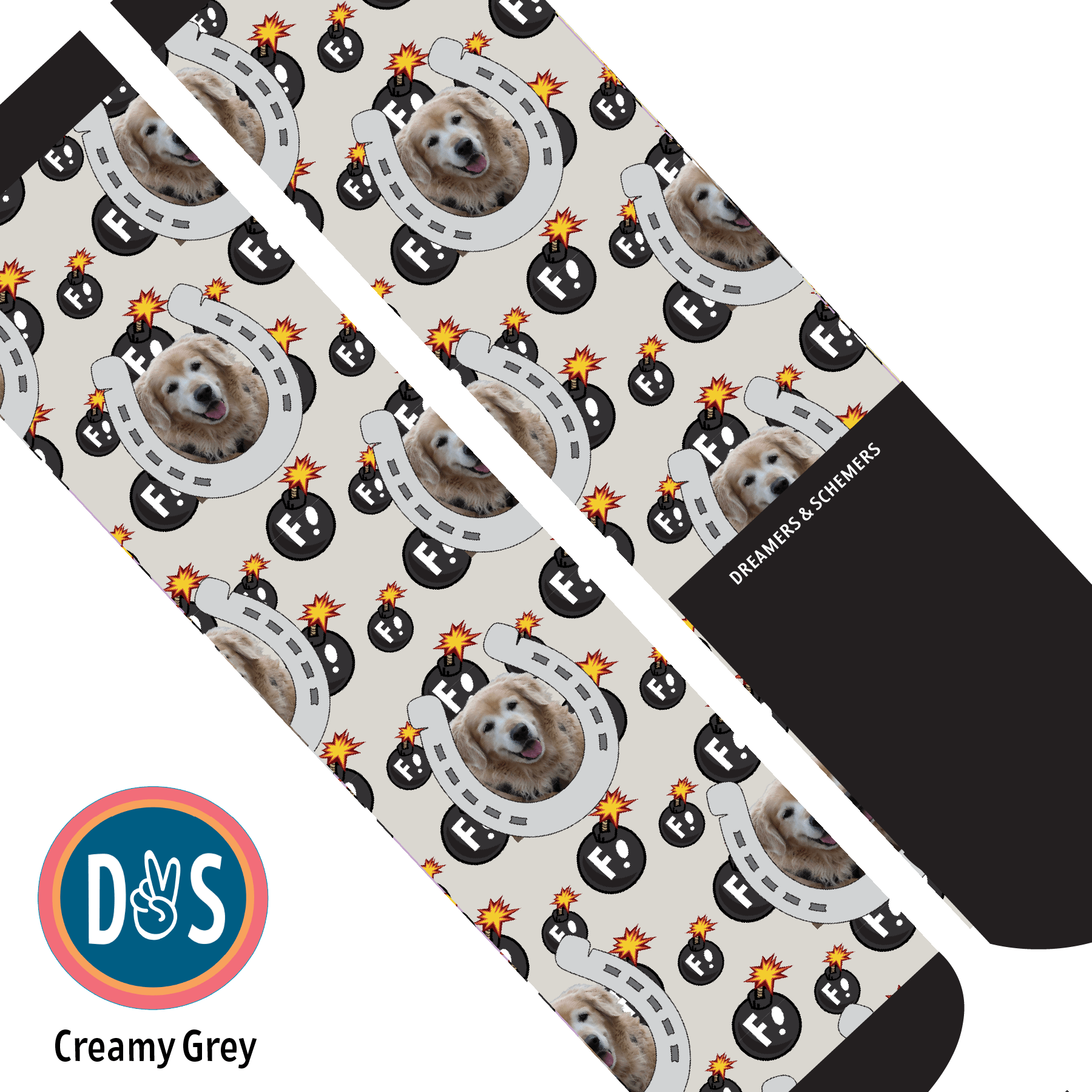 Custom AL Custom Socks Adult / Creamy Grey Custom Horseshoe with F Bombs Socks 1 Photo equestrian boot socks boot socks thin socks riding socks pattern socks tall socks funny socks knee high socks horse socks horse show socks