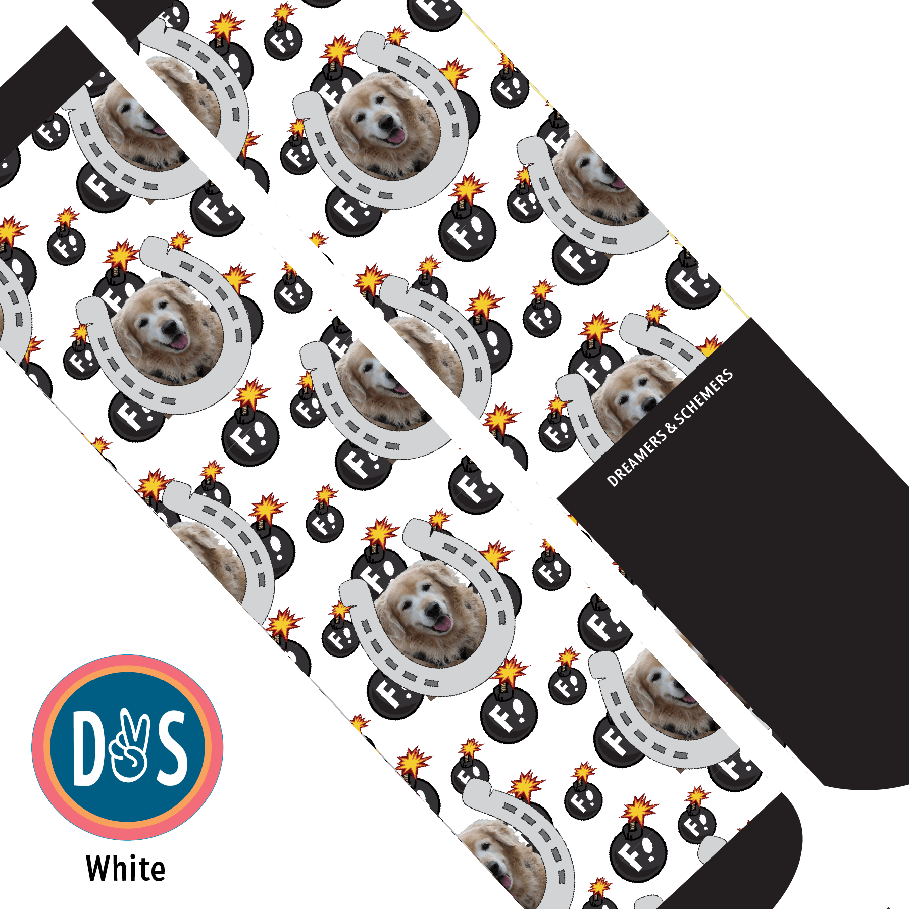 Custom AL Custom Socks Adult / White Custom Horseshoe with F Bombs Socks 1 Photo equestrian boot socks boot socks thin socks riding socks pattern socks tall socks funny socks knee high socks horse socks horse show socks