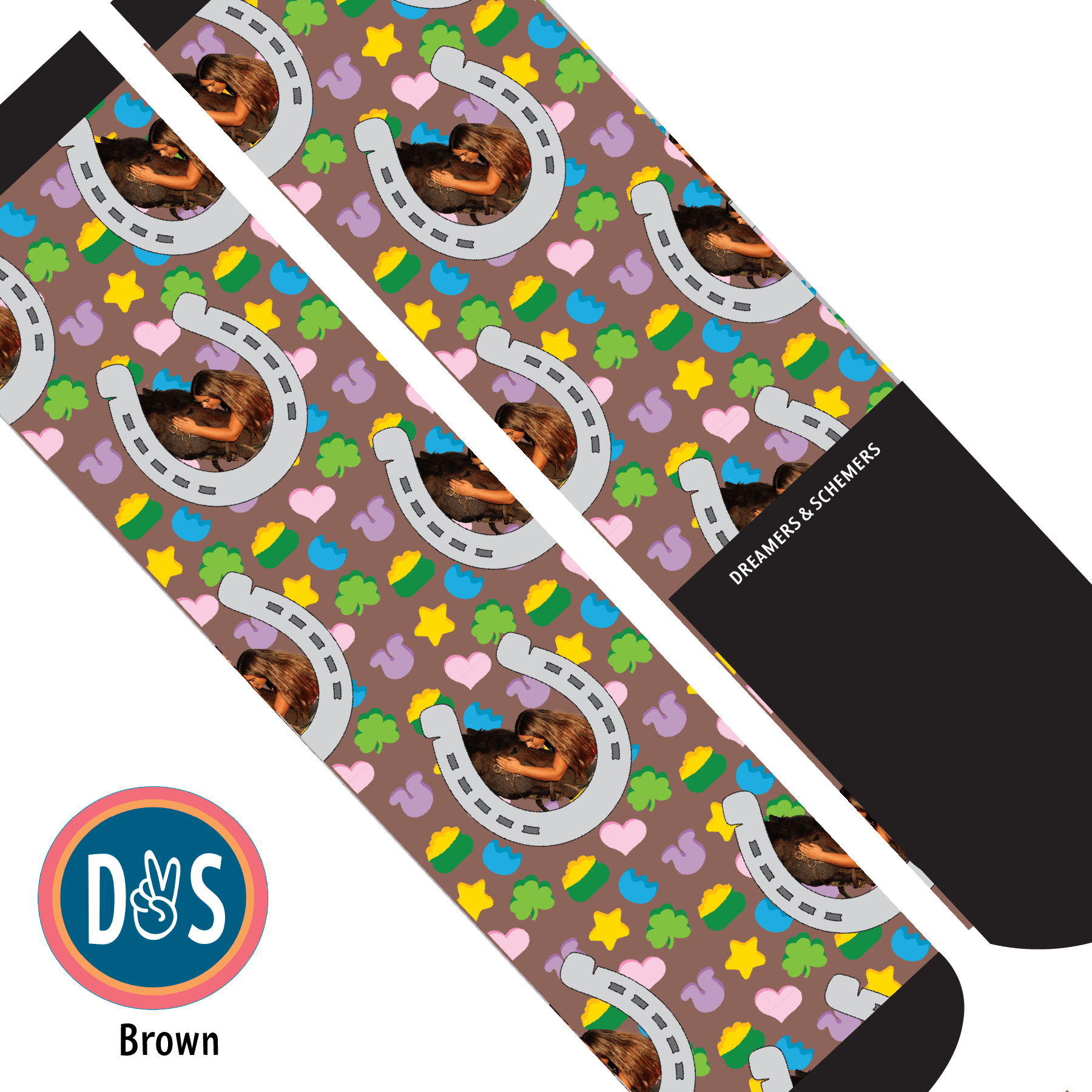 Custom AL Custom Socks Adult / Brown Custom Horseshoe with Lucky Treats Socks 1 Photo equestrian boot socks boot socks thin socks riding socks pattern socks tall socks funny socks knee high socks horse socks horse show socks