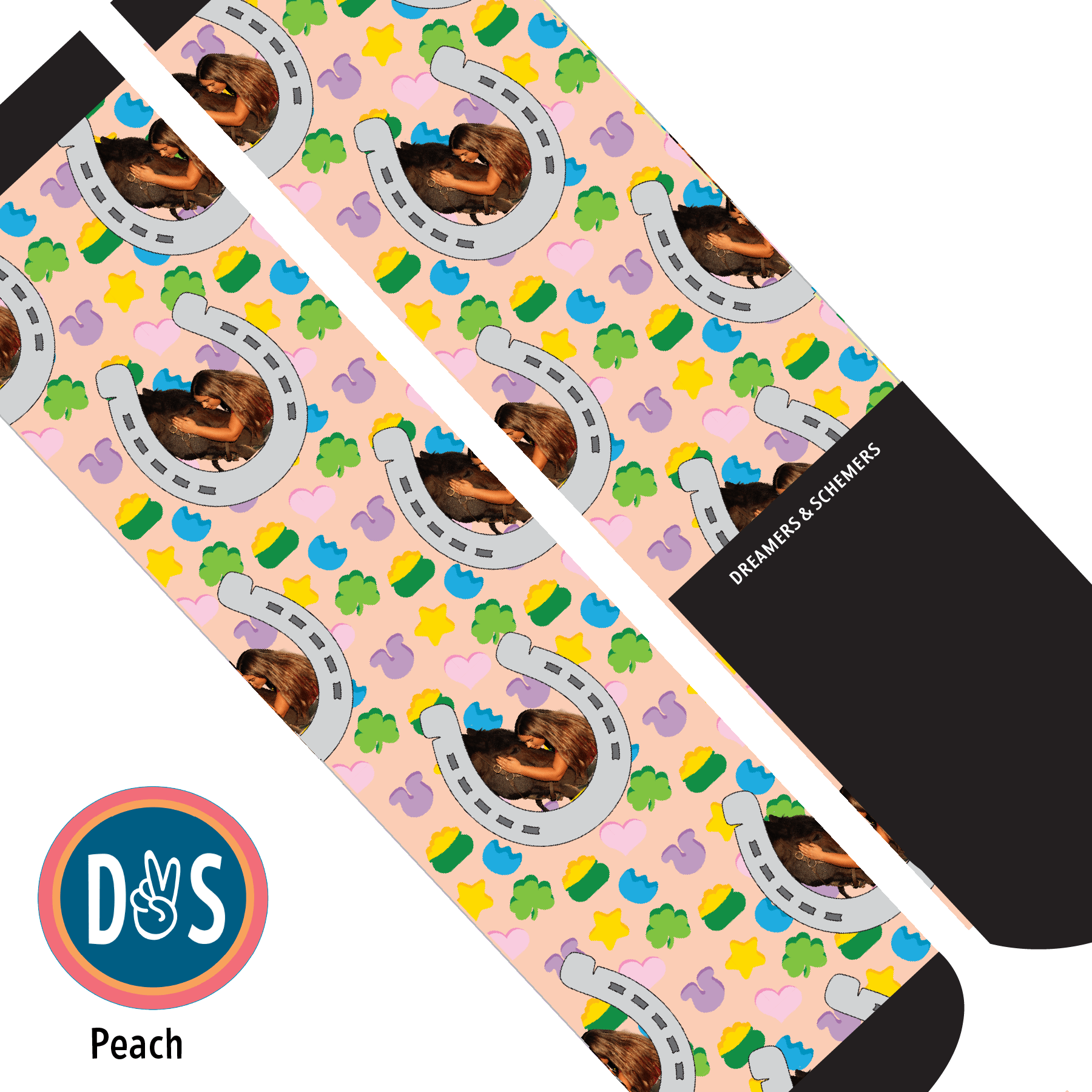 Custom AL Custom Socks Adult / Peach Custom Horseshoe with Lucky Treats Socks 1 Photo equestrian boot socks boot socks thin socks riding socks pattern socks tall socks funny socks knee high socks horse socks horse show socks