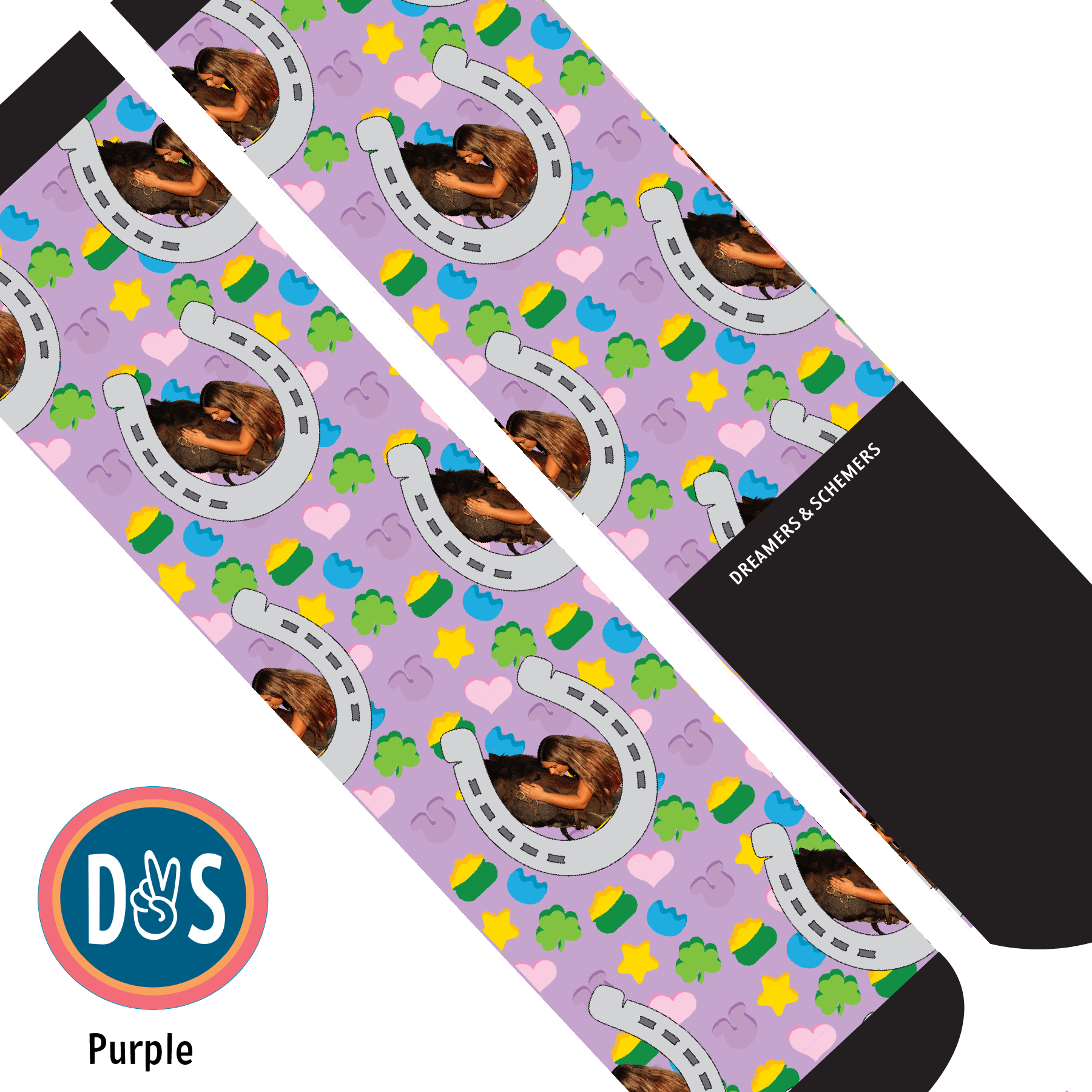 Custom AL Custom Socks Adult / Purple Custom Horseshoe with Lucky Treats Socks 1 Photo equestrian boot socks boot socks thin socks riding socks pattern socks tall socks funny socks knee high socks horse socks horse show socks