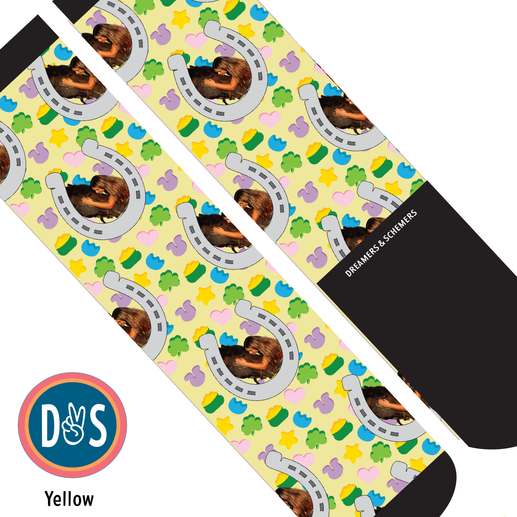 Custom AL Custom Socks Adult / Yellow Custom Horseshoe with Lucky Treats Socks 1 Photo equestrian boot socks boot socks thin socks riding socks pattern socks tall socks funny socks knee high socks horse socks horse show socks