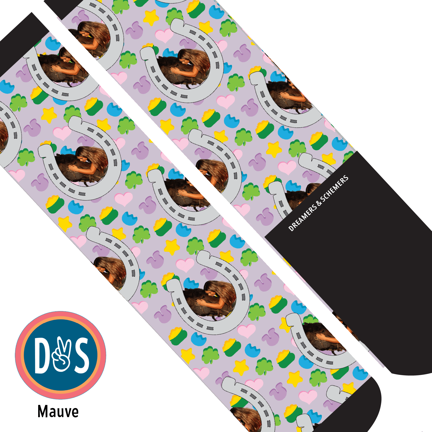 Custom AL Custom Socks Adult / Mauve Custom Horseshoe with Lucky Treats Socks 1 Photo equestrian boot socks boot socks thin socks riding socks pattern socks tall socks funny socks knee high socks horse socks horse show socks