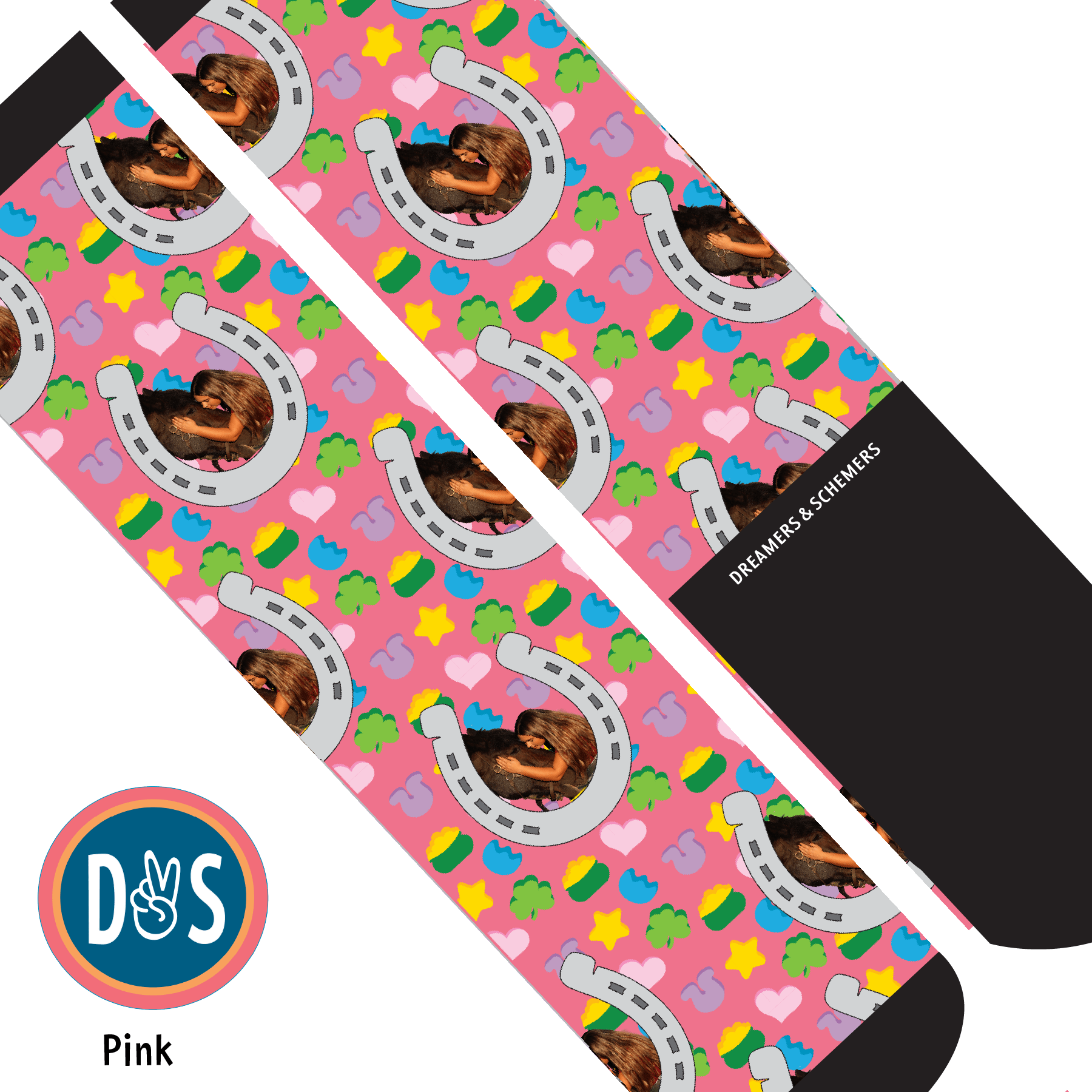 Custom AL Custom Socks Adult / Pink Custom Horseshoe with Lucky Treats Socks 1 Photo equestrian boot socks boot socks thin socks riding socks pattern socks tall socks funny socks knee high socks horse socks horse show socks