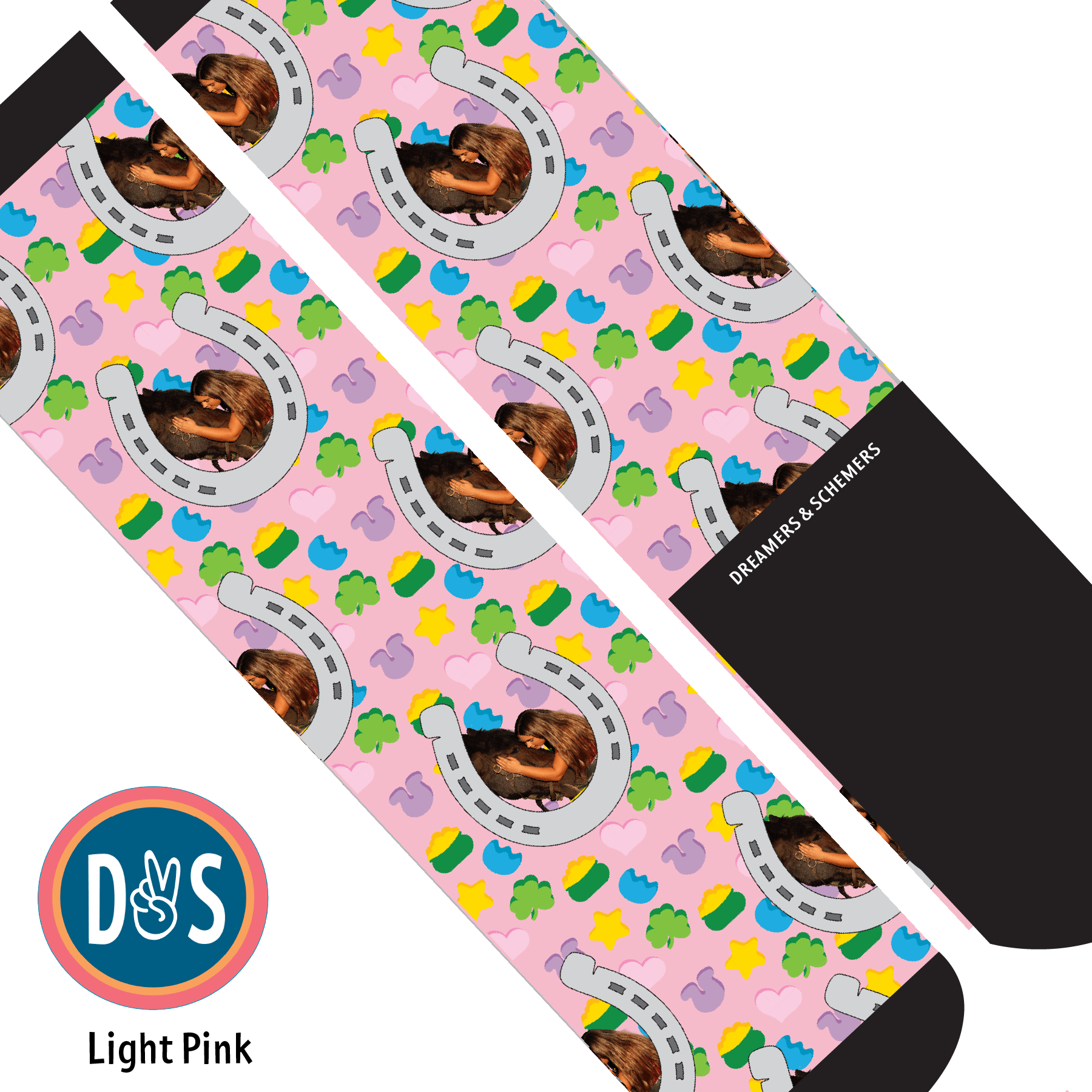 Custom AL Custom Socks Adult / Light Pink Custom Horseshoe with Lucky Treats Socks 1 Photo equestrian boot socks boot socks thin socks riding socks pattern socks tall socks funny socks knee high socks horse socks horse show socks