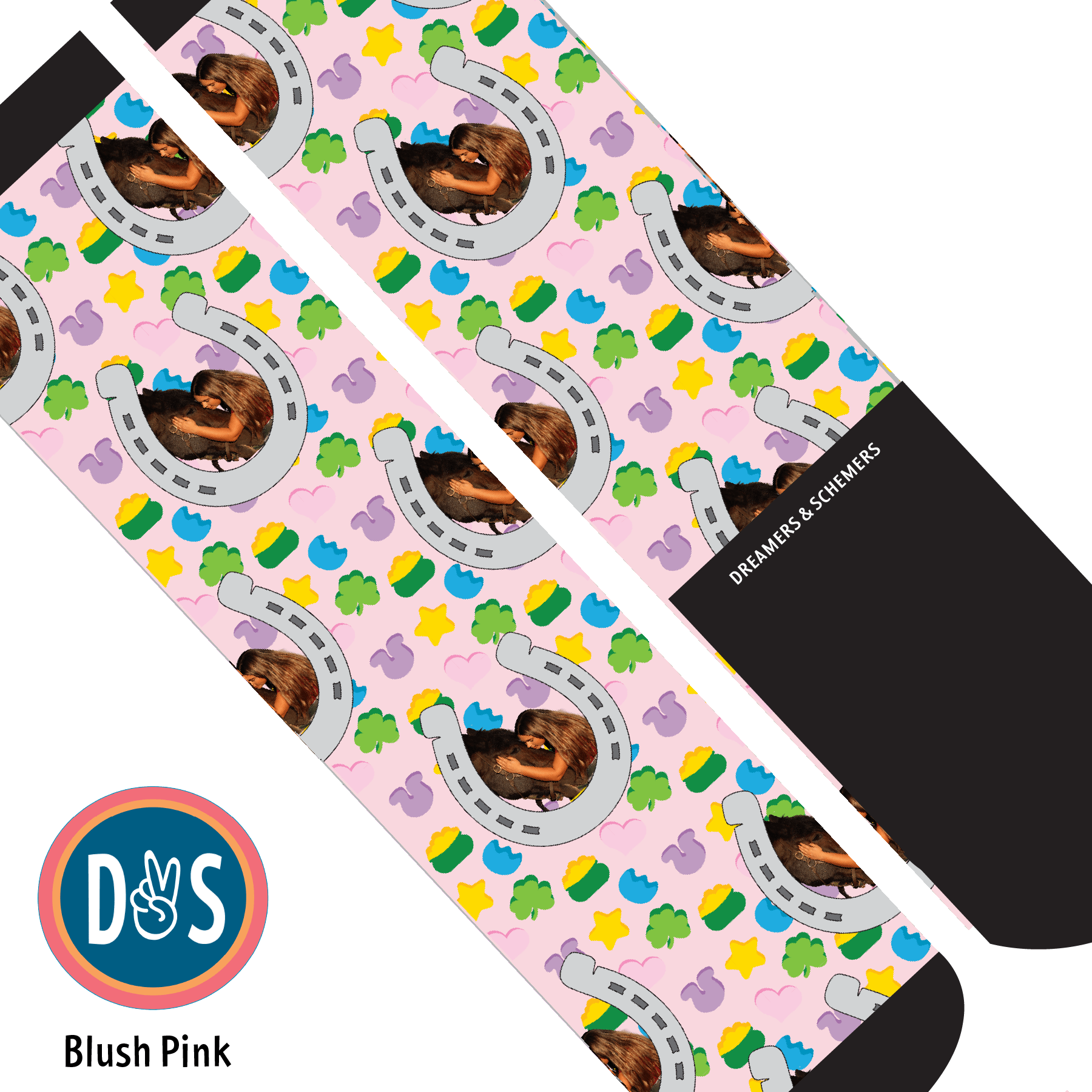 Custom AL Custom Socks Adult / Blush Pink Custom Horseshoe with Lucky Treats Socks 1 Photo equestrian boot socks boot socks thin socks riding socks pattern socks tall socks funny socks knee high socks horse socks horse show socks