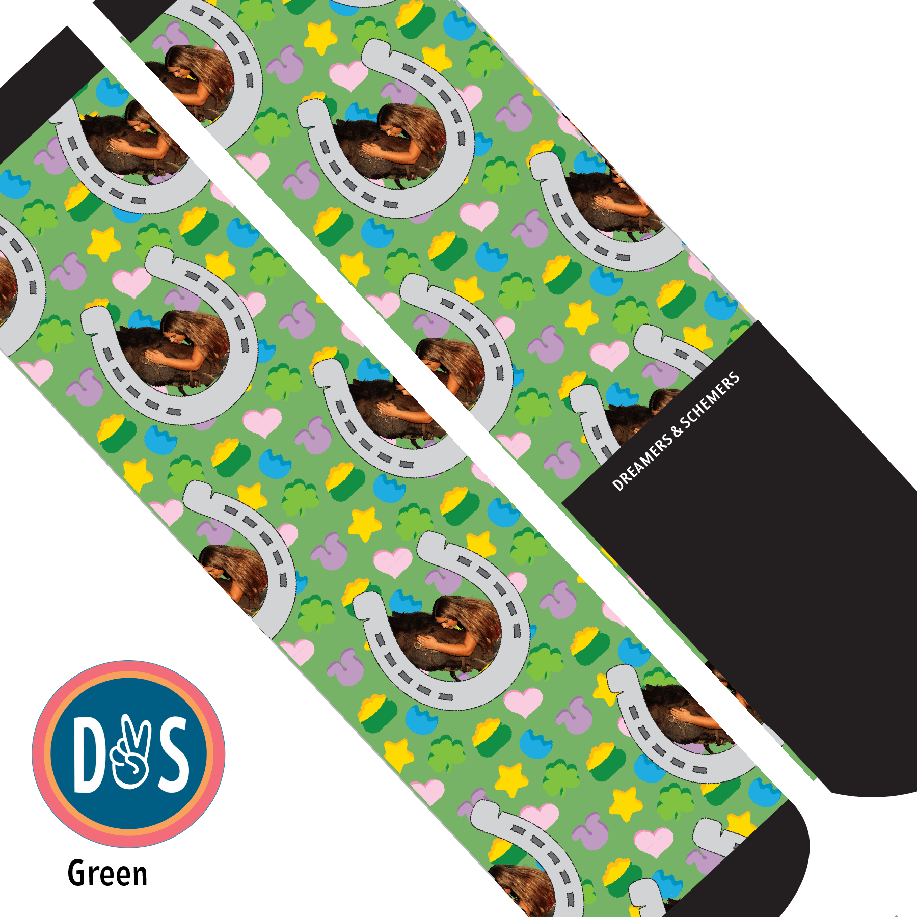 Custom AL Custom Socks Adult / Green Custom Horseshoe with Lucky Treats Socks 1 Photo equestrian boot socks boot socks thin socks riding socks pattern socks tall socks funny socks knee high socks horse socks horse show socks