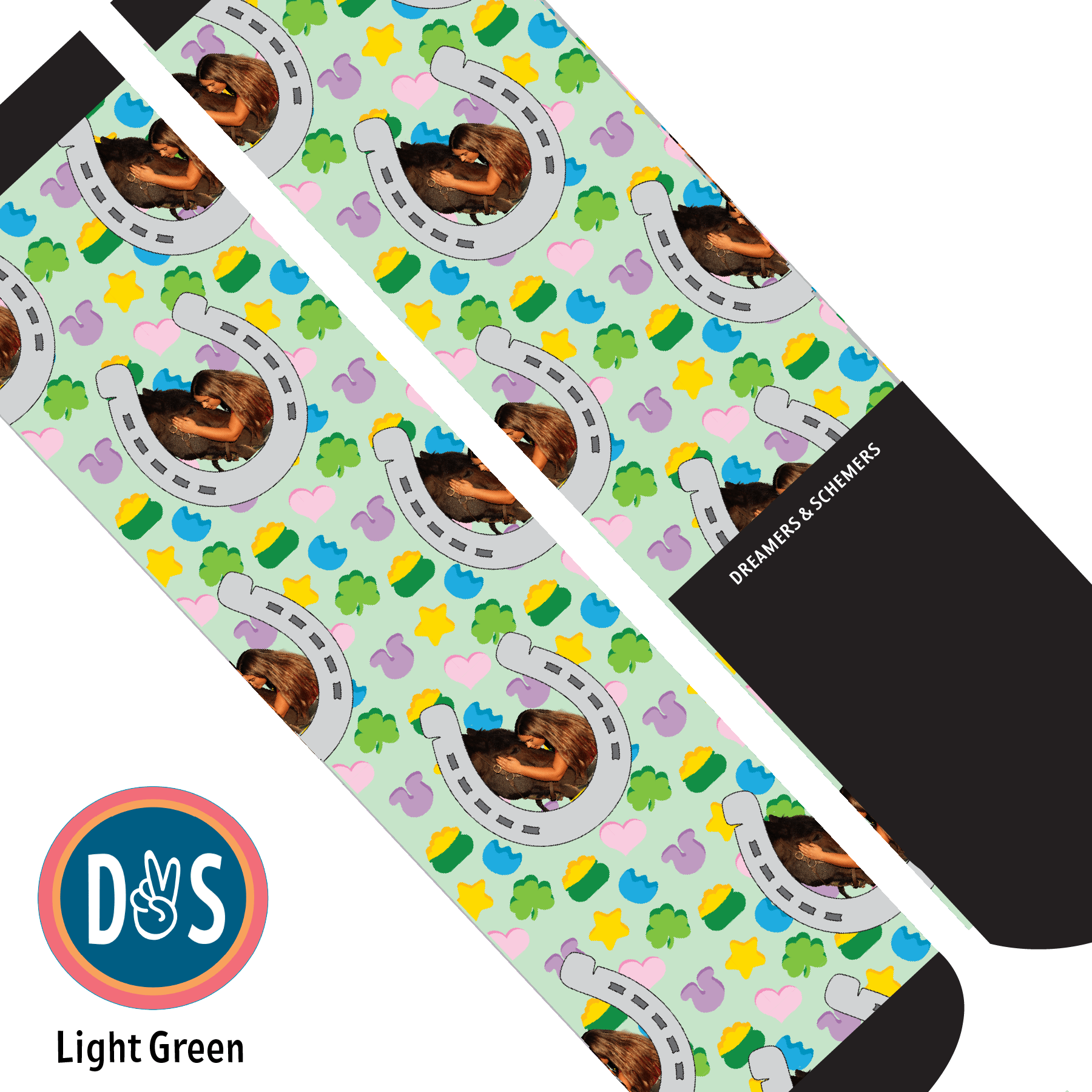 Custom AL Custom Socks Adult / Light Green Custom Horseshoe with Lucky Treats Socks 1 Photo equestrian boot socks boot socks thin socks riding socks pattern socks tall socks funny socks knee high socks horse socks horse show socks