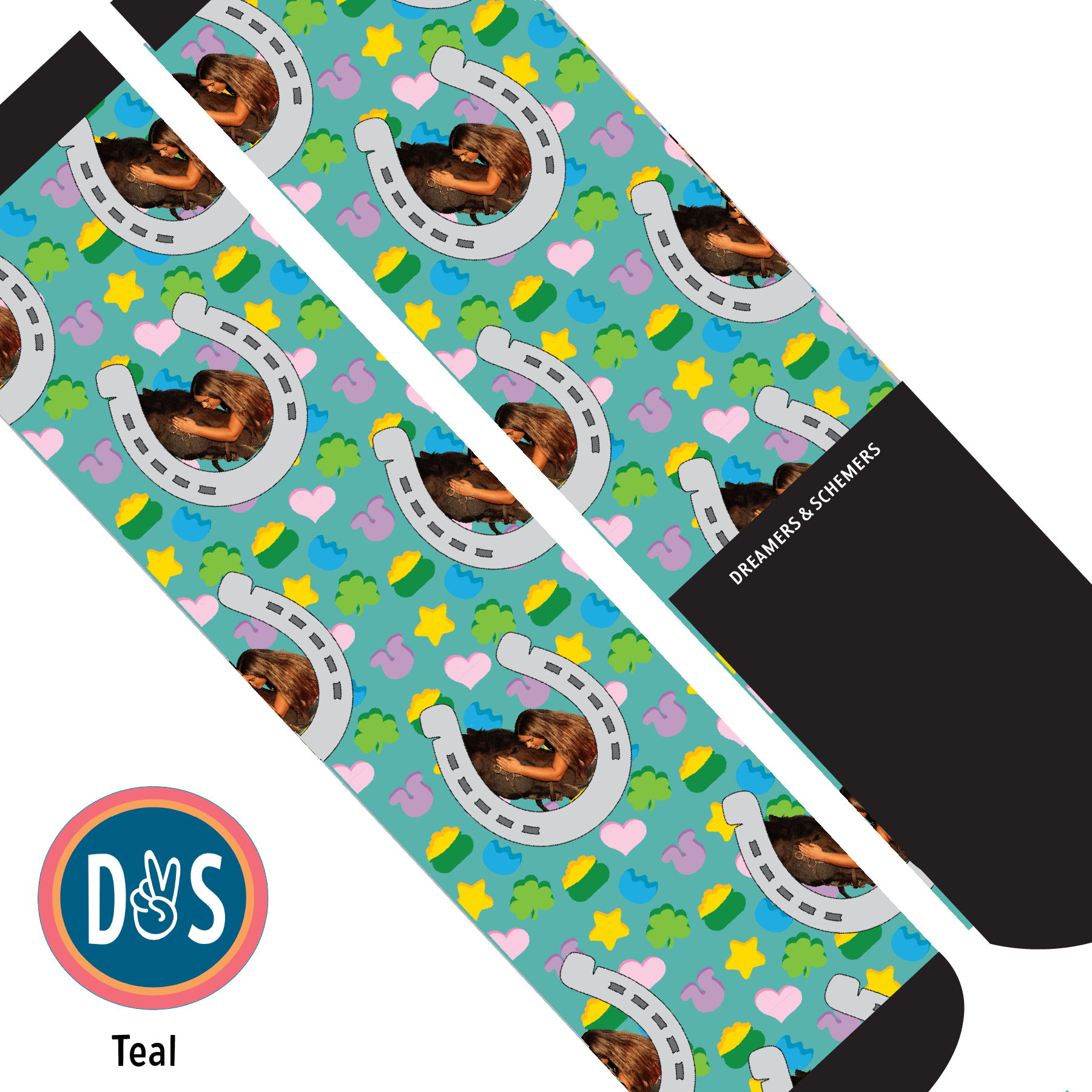 Custom AL Custom Socks Adult / Teal Custom Horseshoe with Lucky Treats Socks 1 Photo equestrian boot socks boot socks thin socks riding socks pattern socks tall socks funny socks knee high socks horse socks horse show socks