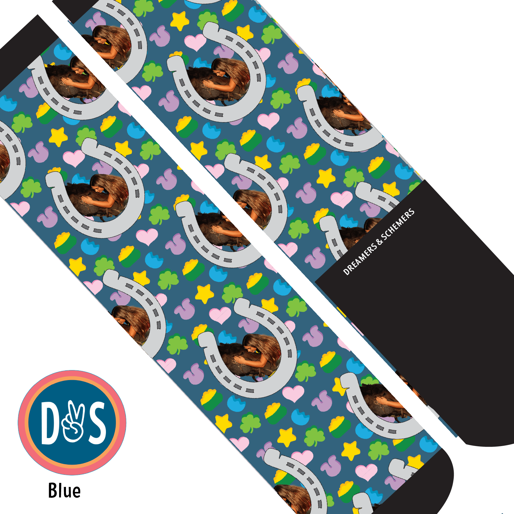 Custom AL Custom Socks Adult / Blue Custom Horseshoe with Lucky Treats Socks 1 Photo equestrian boot socks boot socks thin socks riding socks pattern socks tall socks funny socks knee high socks horse socks horse show socks