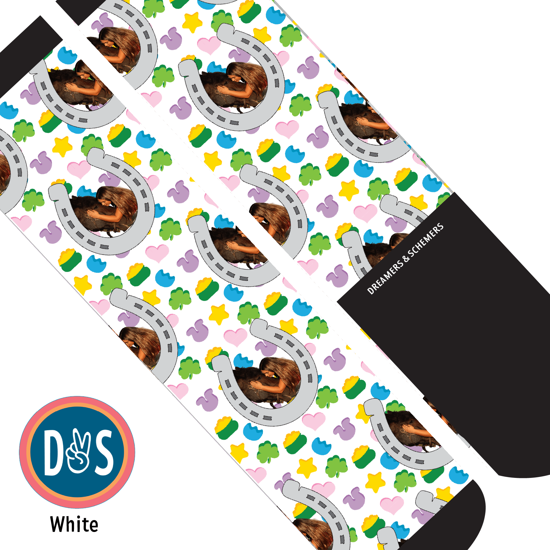 Custom AL Custom Socks Adult / White Custom Horseshoe with Lucky Treats Socks 1 Photo equestrian boot socks boot socks thin socks riding socks pattern socks tall socks funny socks knee high socks horse socks horse show socks