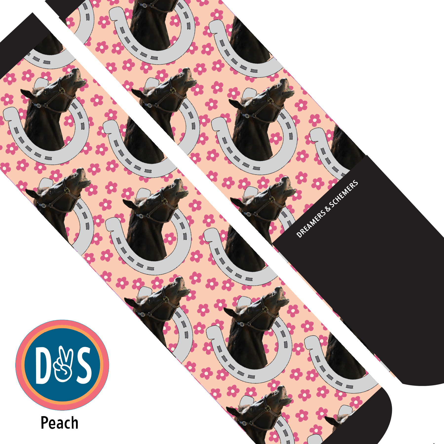 Custom AL Custom Socks Adult / Peach Custom Horseshoe with Pinky Petals Socks 1 Photo equestrian boot socks boot socks thin socks riding socks pattern socks tall socks funny socks knee high socks horse socks horse show socks