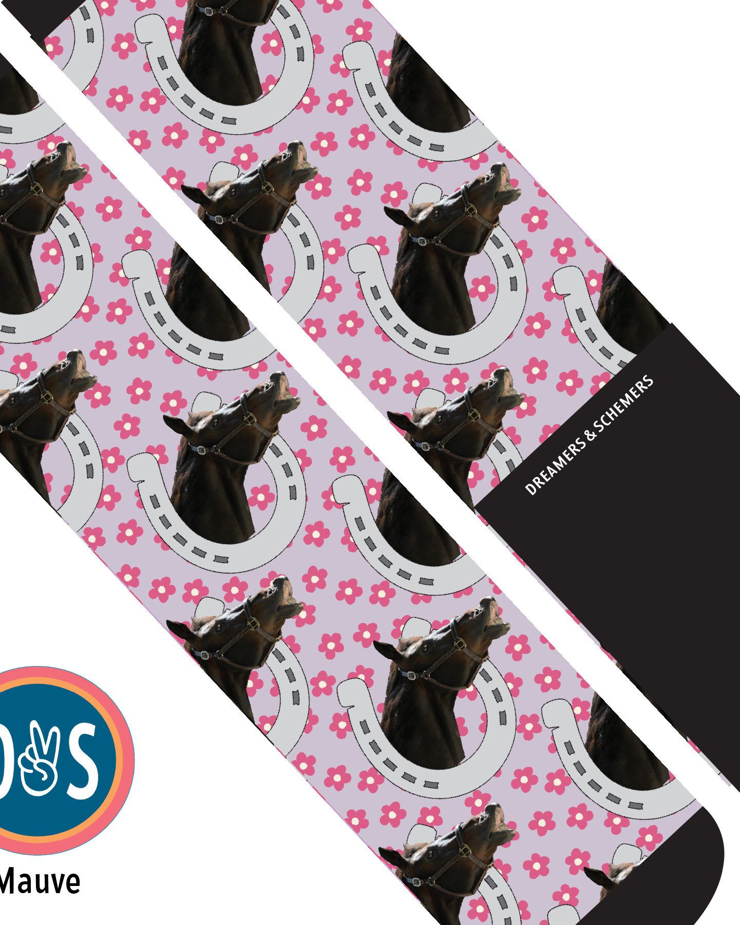 Custom AL Custom Socks Adult / Mauve Custom Horseshoe with Pinky Petals Socks 1 Photo equestrian boot socks boot socks thin socks riding socks pattern socks tall socks funny socks knee high socks horse socks horse show socks