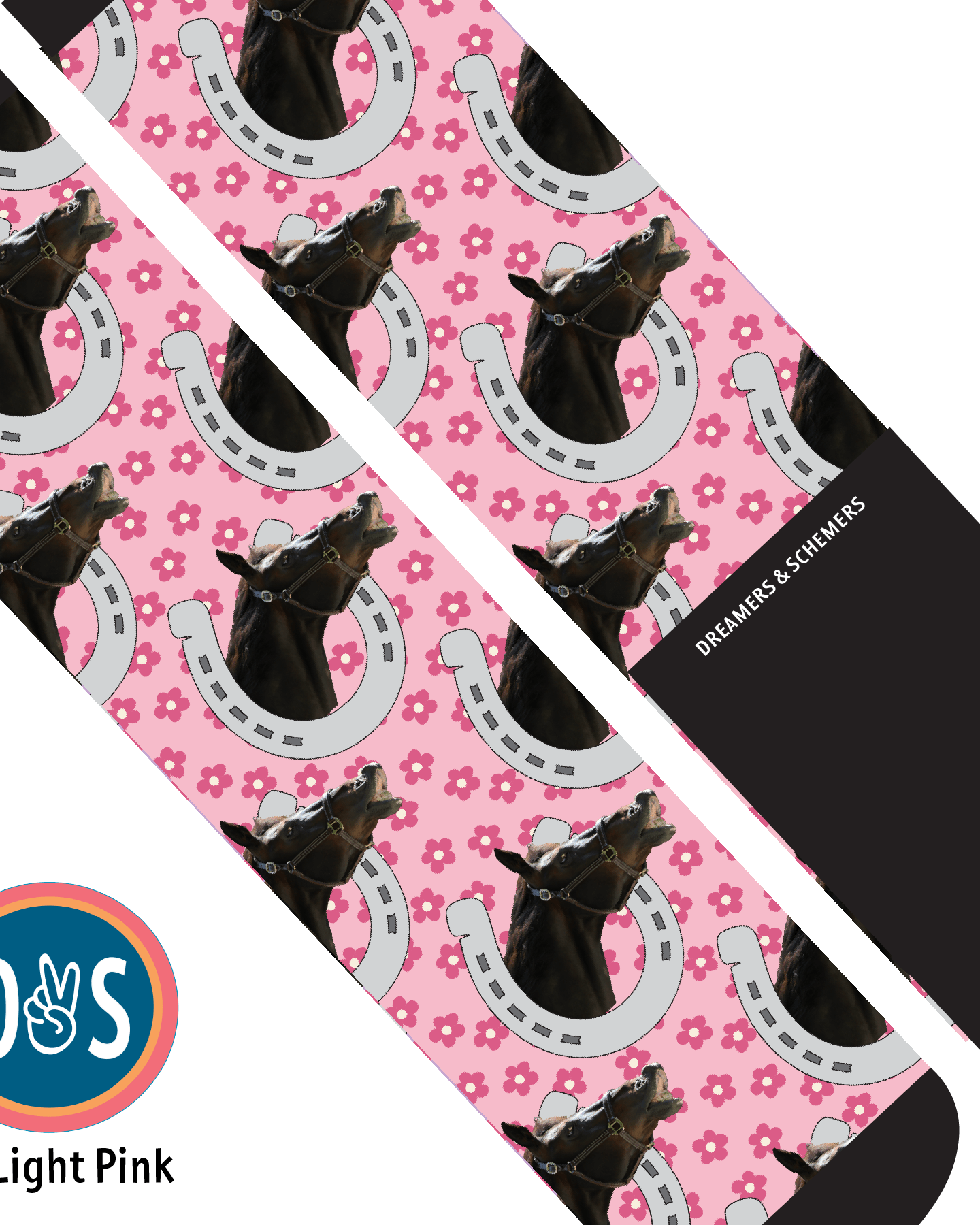 Custom AL Custom Socks Adult / Light Pink Custom Horseshoe with Pinky Petals Socks 1 Photo equestrian boot socks boot socks thin socks riding socks pattern socks tall socks funny socks knee high socks horse socks horse show socks