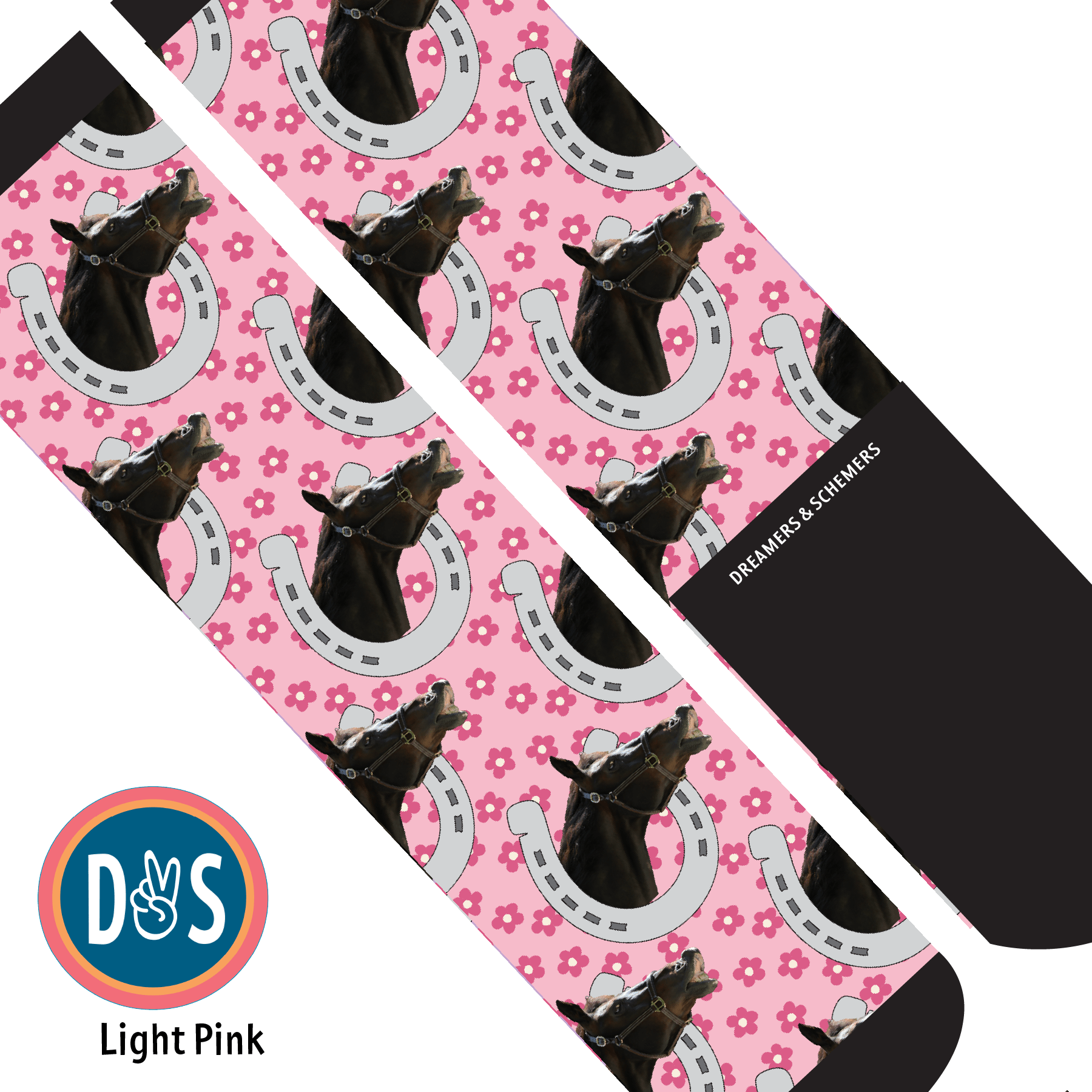 Custom AL Custom Socks Adult / Light Pink Custom Horseshoe with Pinky Petals Socks 1 Photo equestrian boot socks boot socks thin socks riding socks pattern socks tall socks funny socks knee high socks horse socks horse show socks